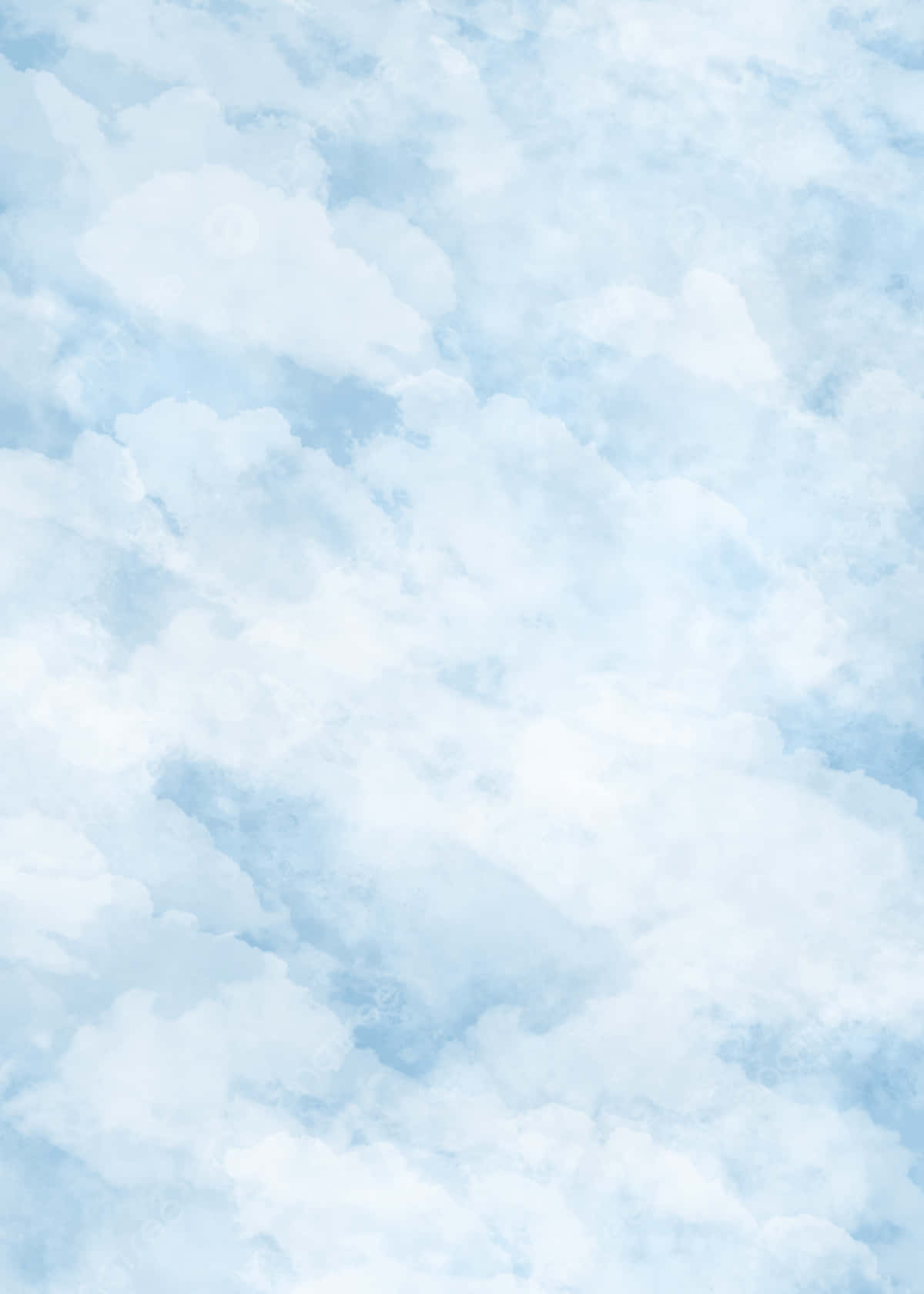 雲朵 桌布 壁紙 — 柔軟蓬鬆的雲朵在寧靜的淡藍色天空中飄蕩，呈現柔和的水彩洗滌效果。