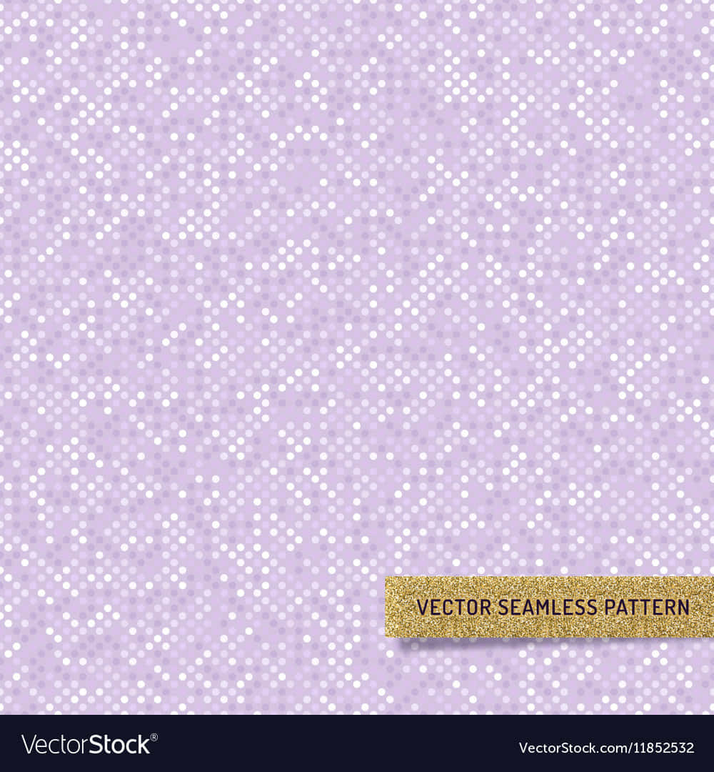 Lilac Color 桌布 壁紙 — 柔軟薰衣草背景上帶有白色圓點無縫向量圖案，附金色閃粉標籤。