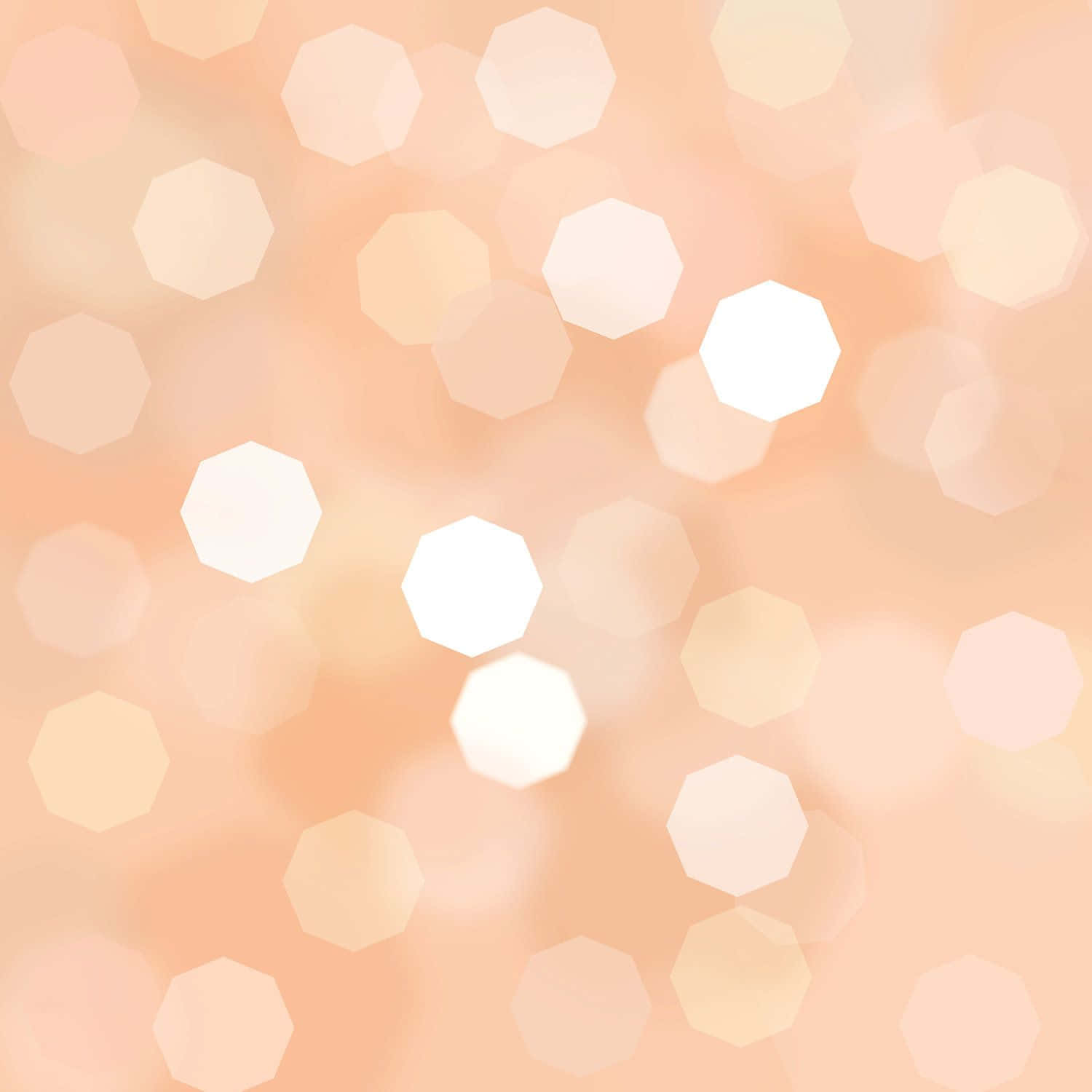 Peach Aesthetic 桌布 壁紙 — 柔軟蜜桃色背景，帶有發光的六角形散景燈光，營造夢幻而溫暖的氛圍。