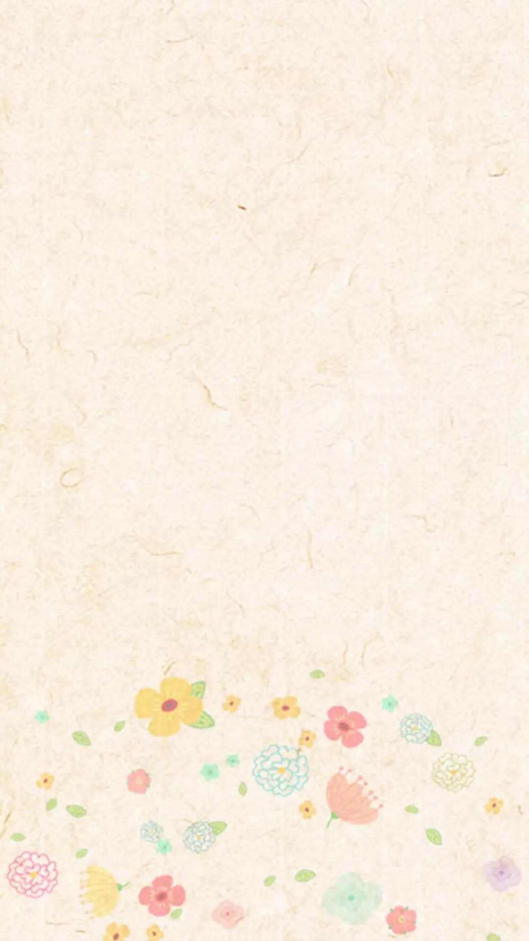 Cute Spring iPhone 桌布 壁紙 — 柔軟質感的奶油色紙張，底部飾有精緻散落的花卉圖案。