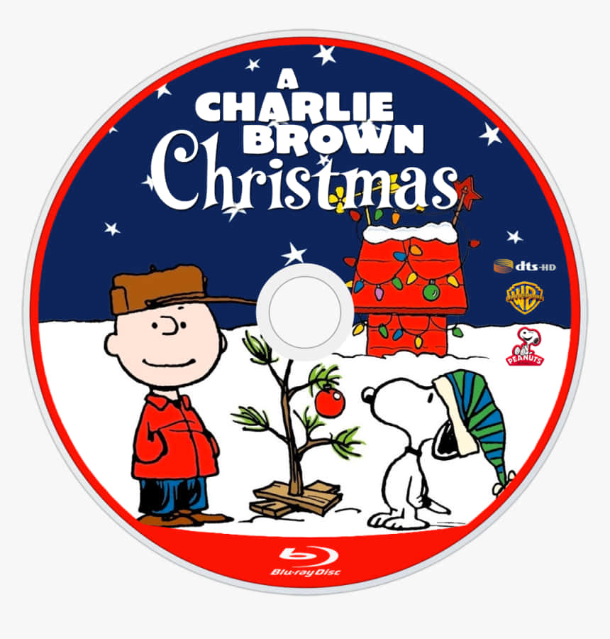 Charlie Brown Christmas 桌布 壁紙 — 查理布朗和史努比在星空下用一棵小樹和裝飾過的狗屋慶祝聖誕節。