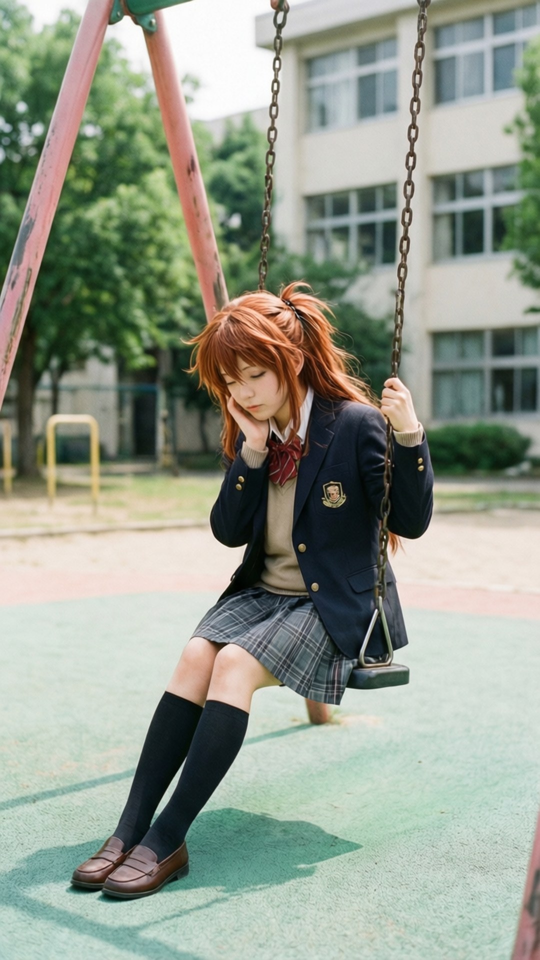 校園鞦韆孤影 壁紙