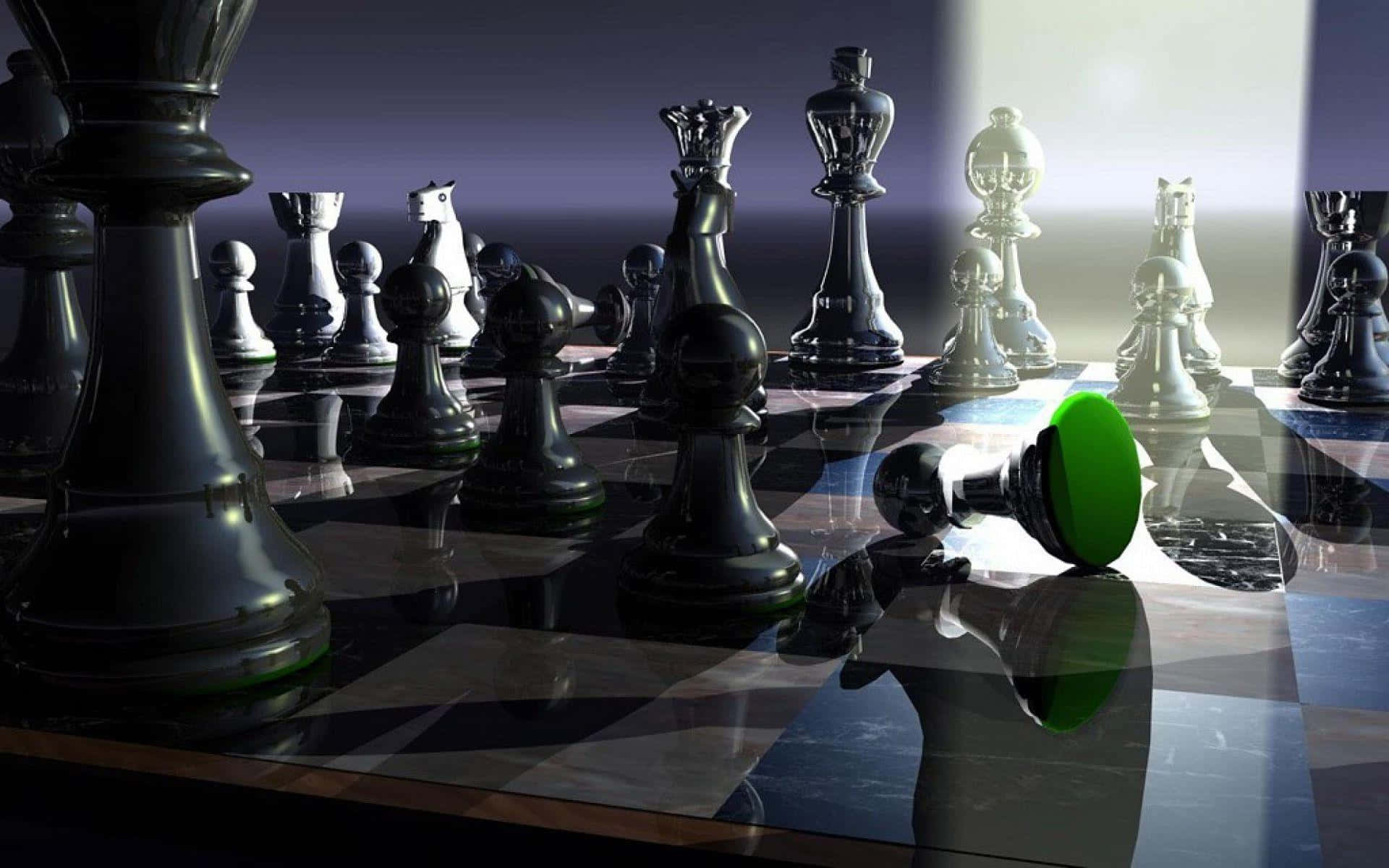 棋盤上的棋子，其中一枚為綠色棋子 壁紙