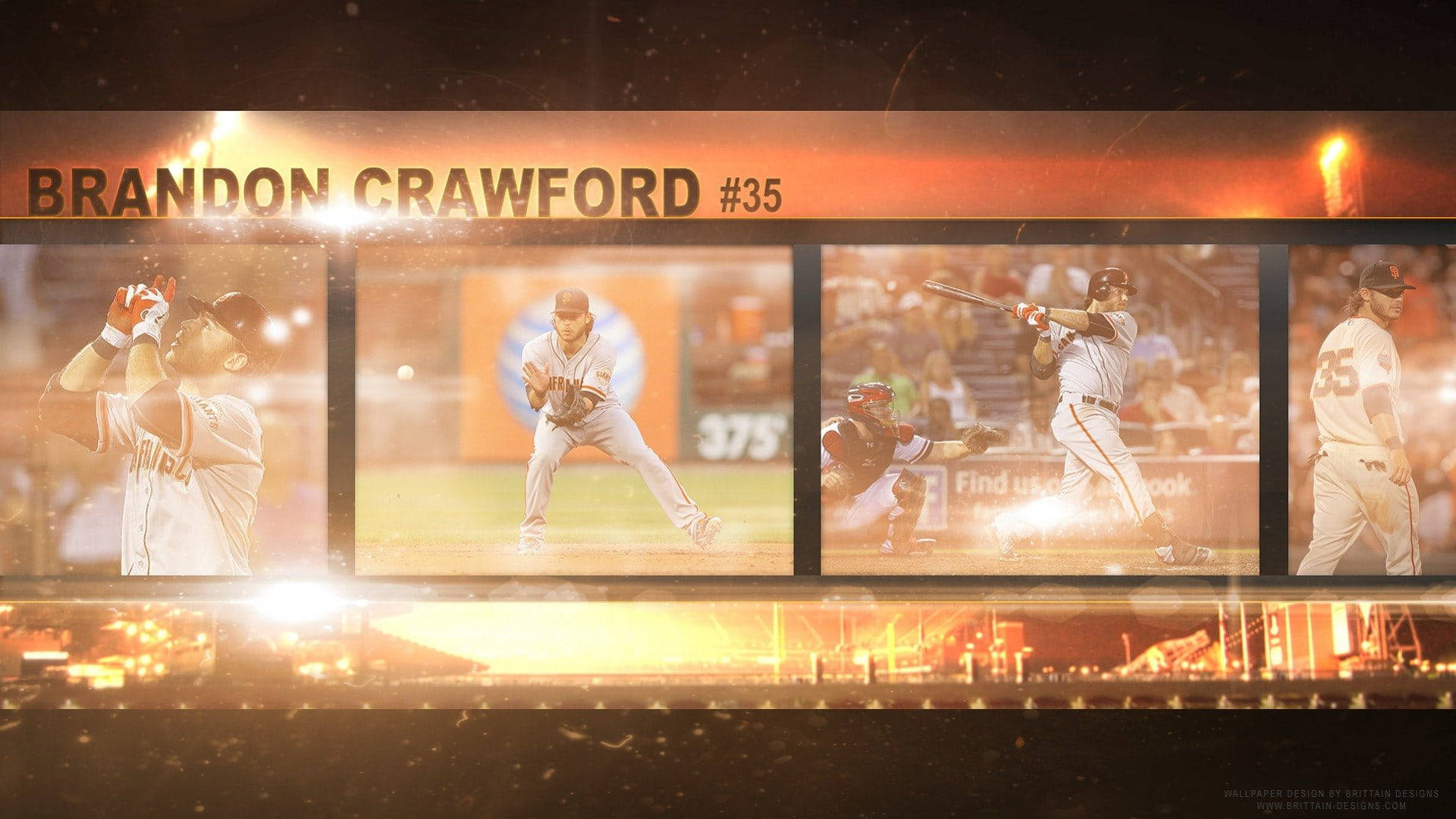 San Francisco Giants 桌布 壁紙 — 棒球運動員 Brandon Crawford #35 在夜間比賽中於球場燈光下動態蒙太奇。
