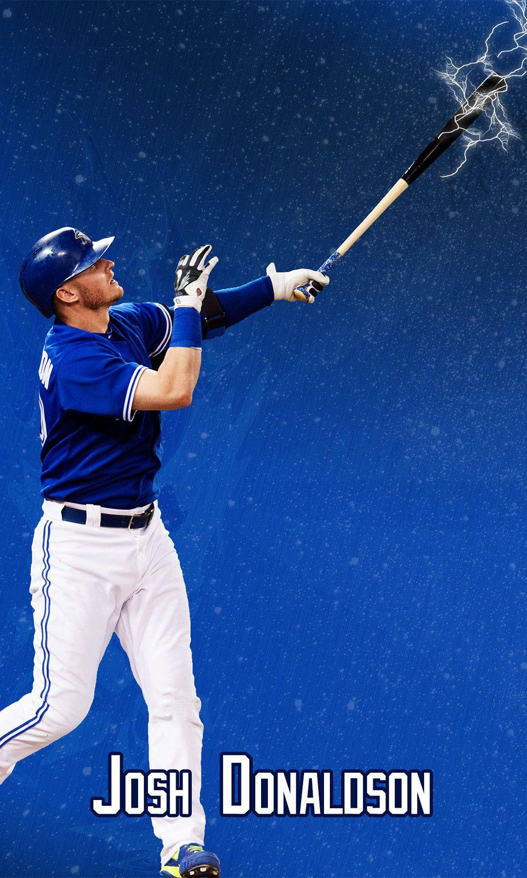 運動 桌布 壁紙 — 棒球選手 Josh Donaldson 揮動球棒，球棒上閃爍著閃電，背景是深藍色的星空。