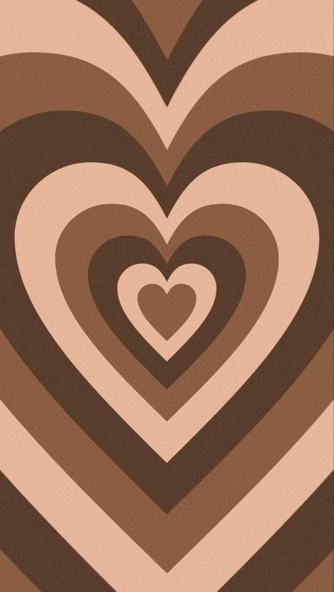 Y2k Heart 桌布 壁紙 — 棕色和米色同心層中的嵌套心形，以柔和漸變創造復古幾何圖案。