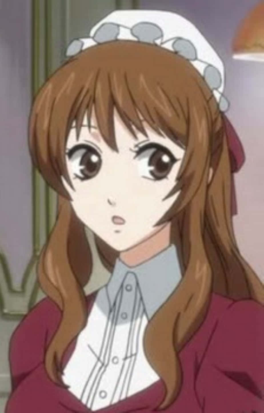 Black Butler Paula 桌布 壁紙 — 棕色頭髮、穿著女僕裝的動畫女孩，睜大眼睛、微微張開嘴巴，看起來很驚訝。