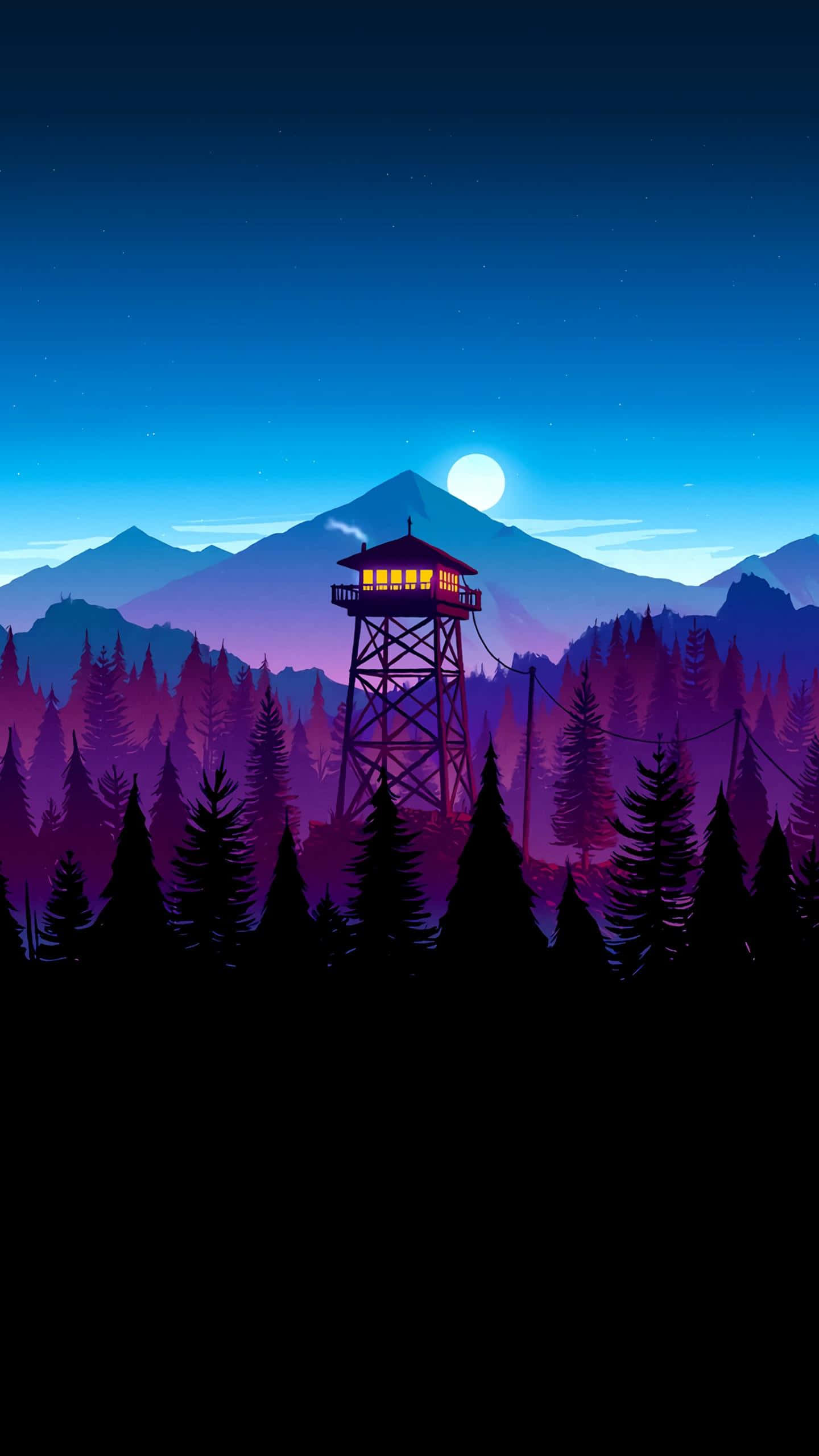 森林中塔樓的夜景 壁紙