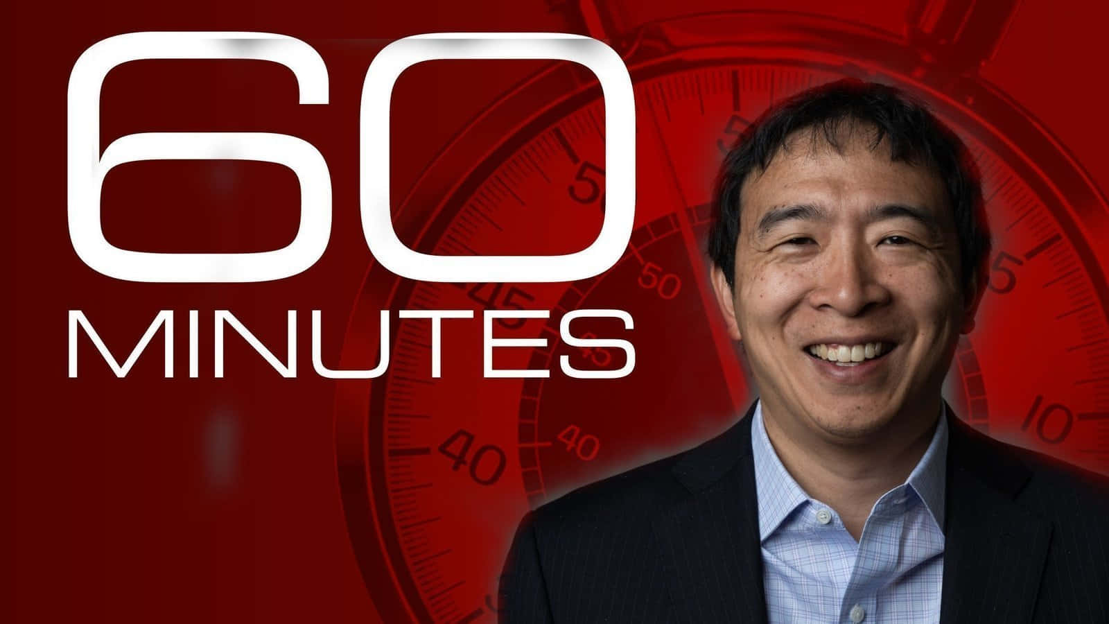 楊安澤在《60分鐘》節目中微笑的照片 — 電腦 壁紙