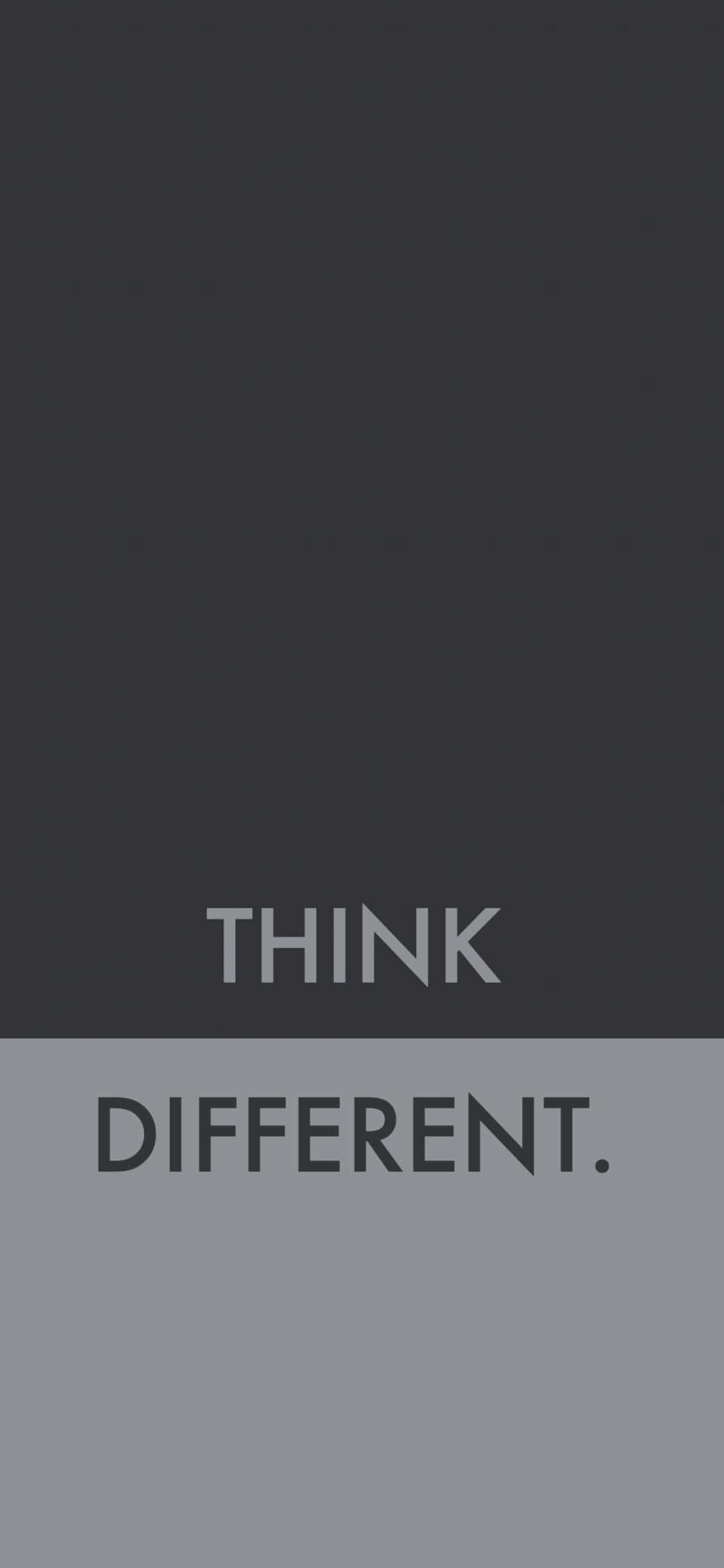 Disparate 桌布 壁紙 — 極簡主義單色壁紙，粗體文字THINK DIFFERENT橫跨兩個灰色條帶。