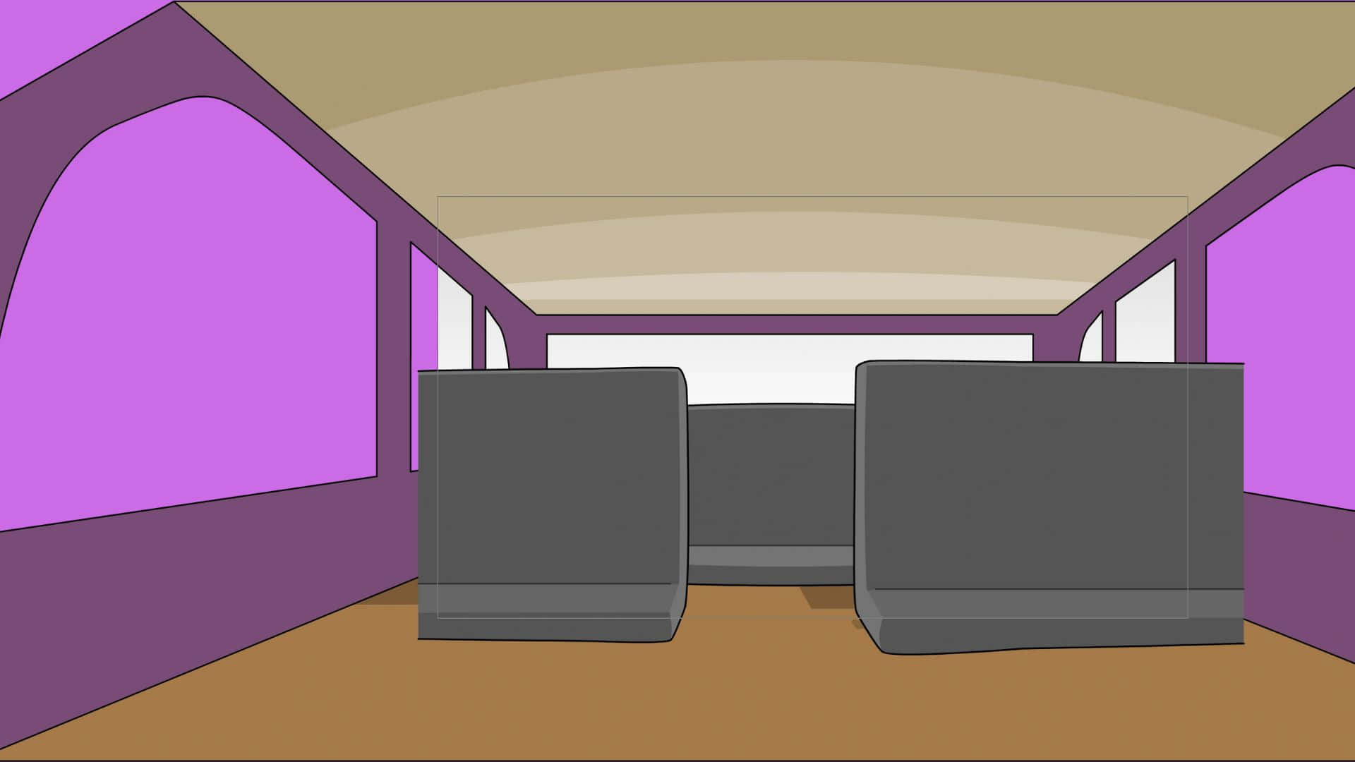 Bfdi 桌布 壁紙 — 極簡主義數位藝術室內設計，紫色牆壁、米色天花板、棕色地板上的灰色座椅。