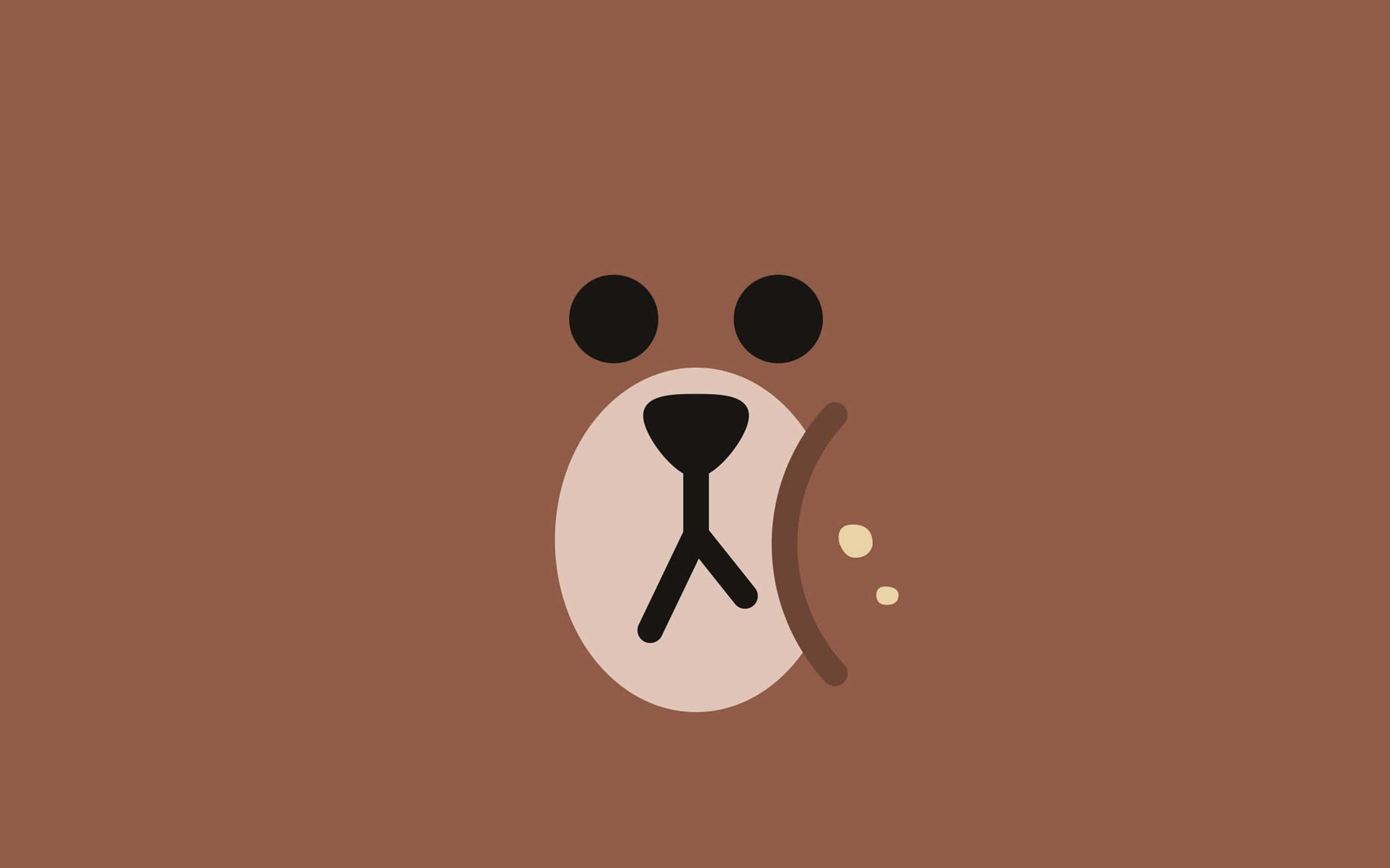 Brown Minimalist 桌布 壁紙 — 極簡卡通熊臉，帶有簡單的黑色特徵，在純棕色背景上。