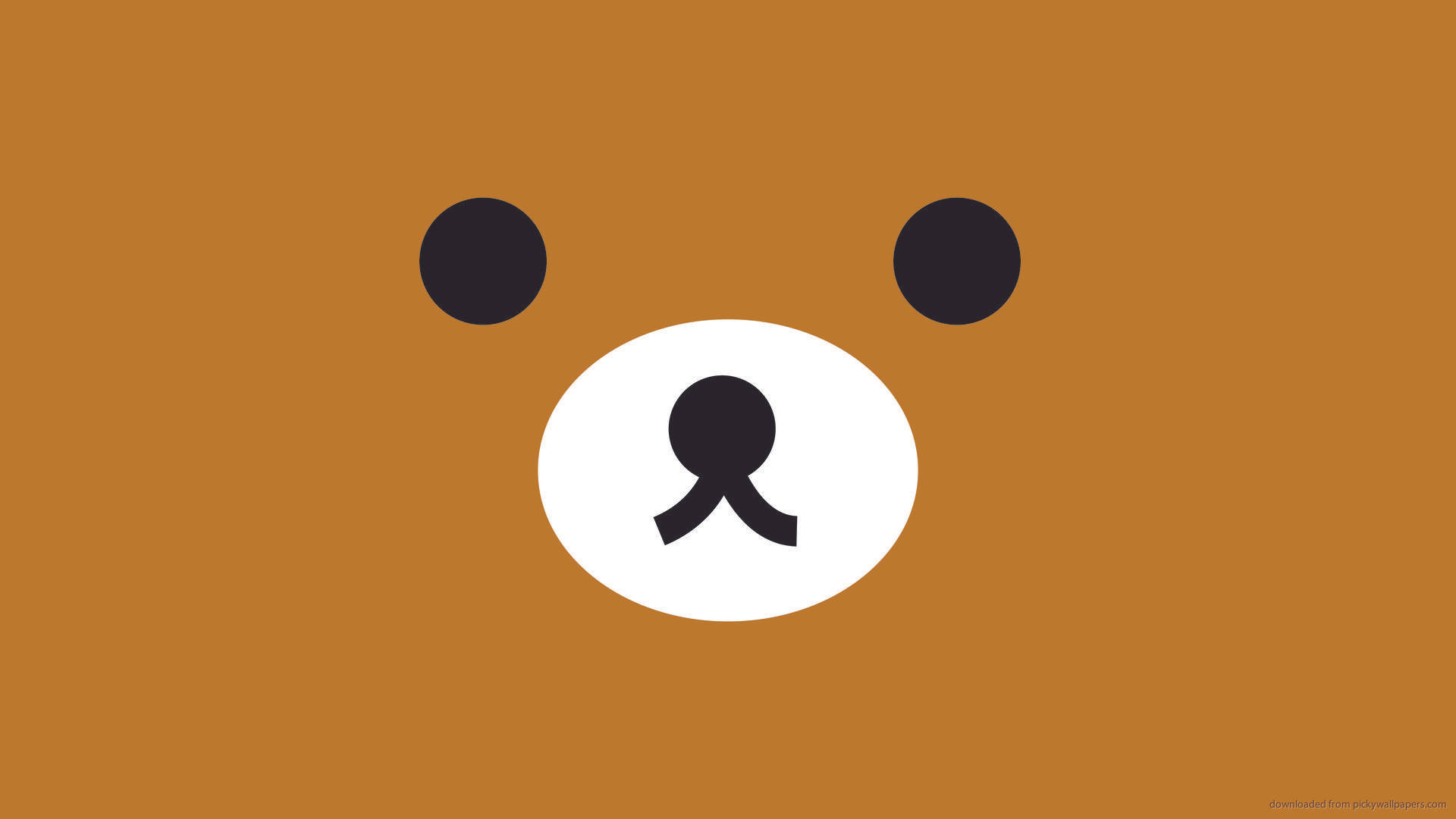 Cute Brown Bear 桌布 壁紙 — 極簡卡通熊臉，黑色眼睛和鼻子，純棕色背景。