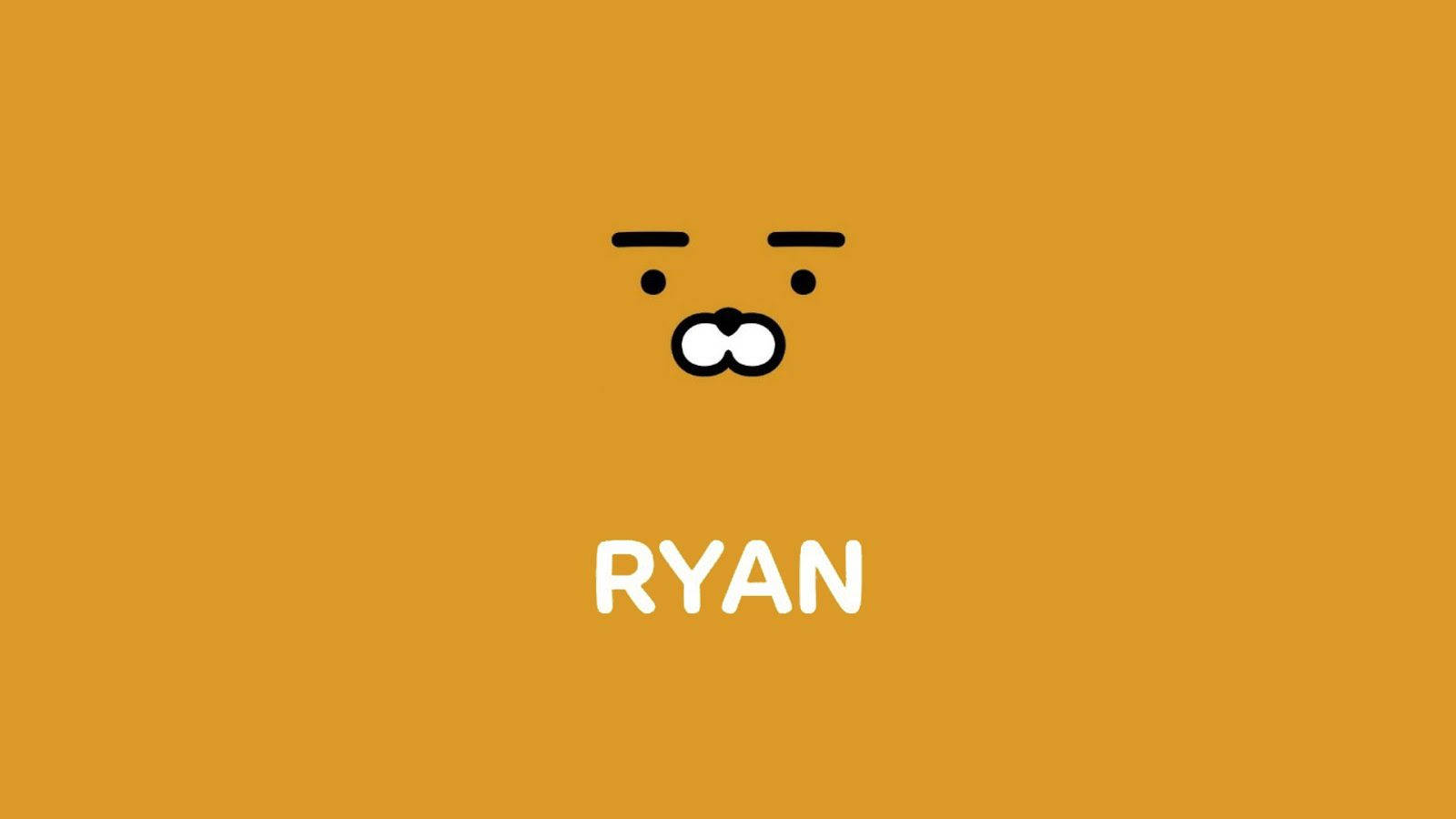 Kakao 桌布 壁紙 — 極簡卡通臉，帶鬍鬚和名字Ryan，居中在純橙色背景上。