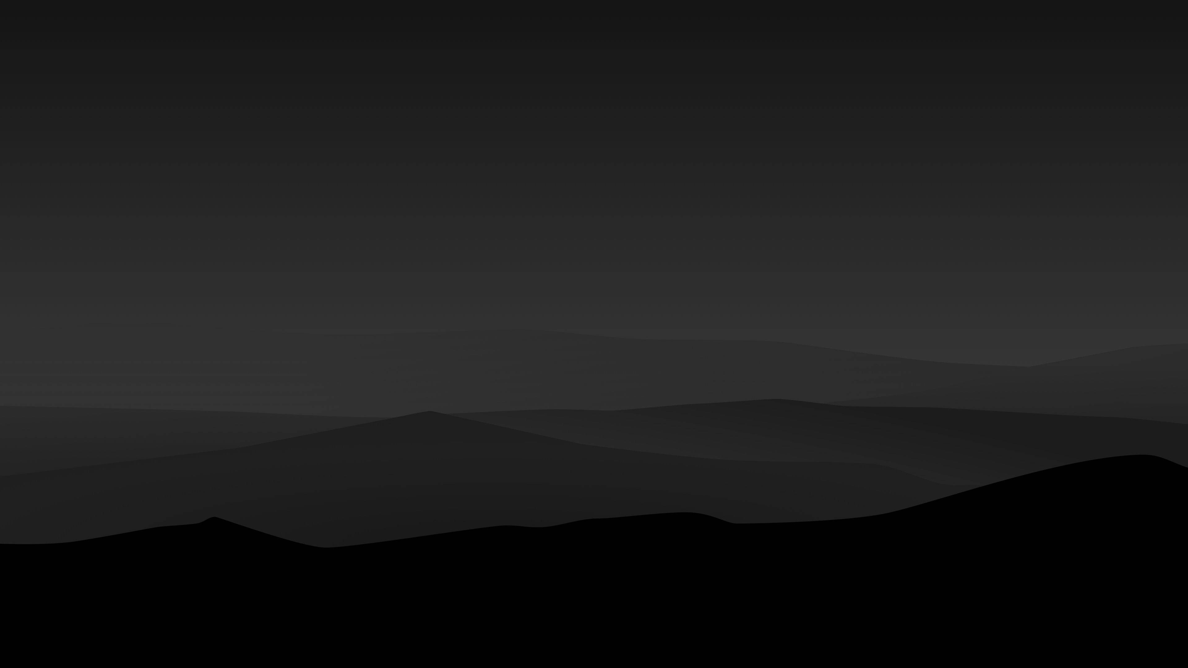 Dark Minimalist 桌布 壁紙 — 極簡單色調的層疊山巒剪影，在迷霧暮色中逐漸淡出。