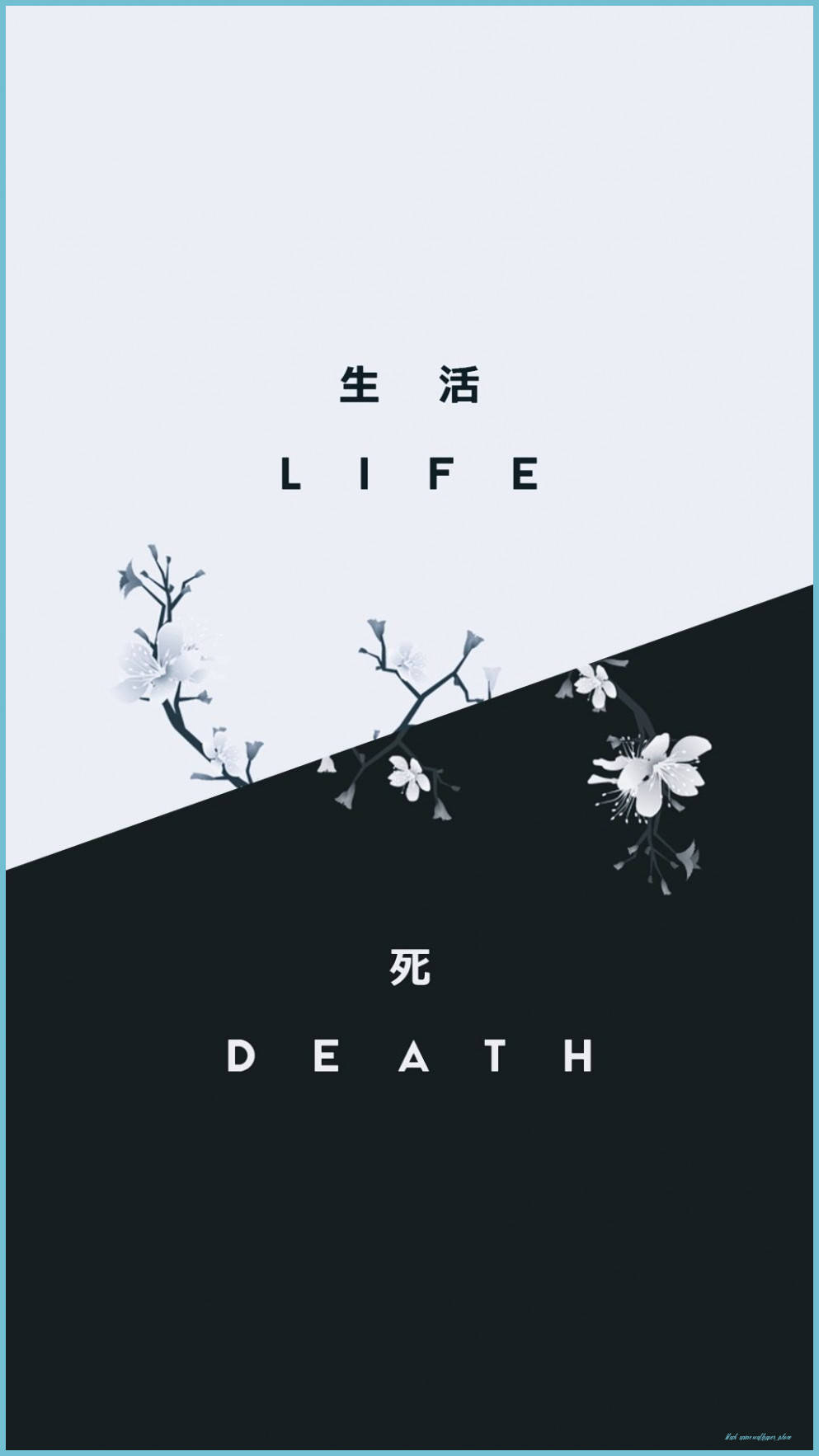 櫻花在極簡設計中分為生命與死亡文字。 — 黑白美學動圖 壁紙
