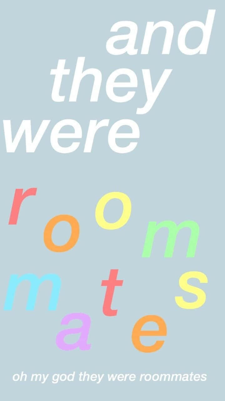 桌布 壁紙 — 極簡字體藝術，散落的彩色字母拼出 'roommates'，背景為柔和藍色。