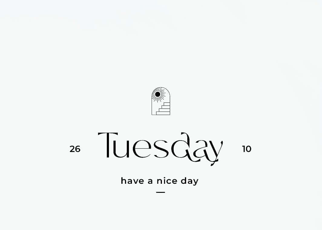 Minimalist Typography 桌布 壁紙 — 極簡字體設計，在淺色背景上，太陽圖示下方居中放置「Tuesday」和日期數字。