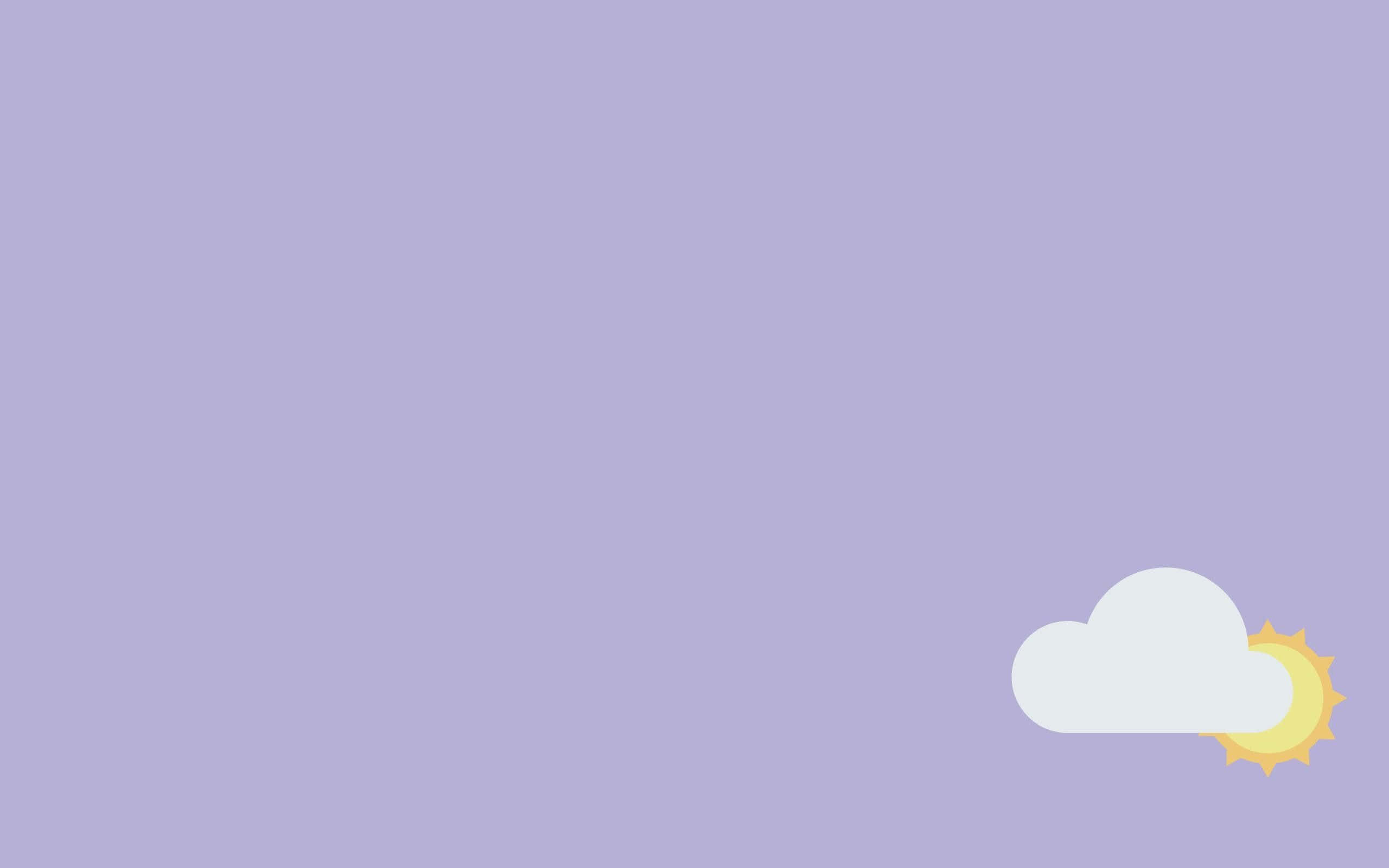 Pastel Minimalist 桌布 壁紙 — 極簡平面設計，一朵白雲部分遮蓋了黃色的太陽，背景是柔和的薰衣草色。