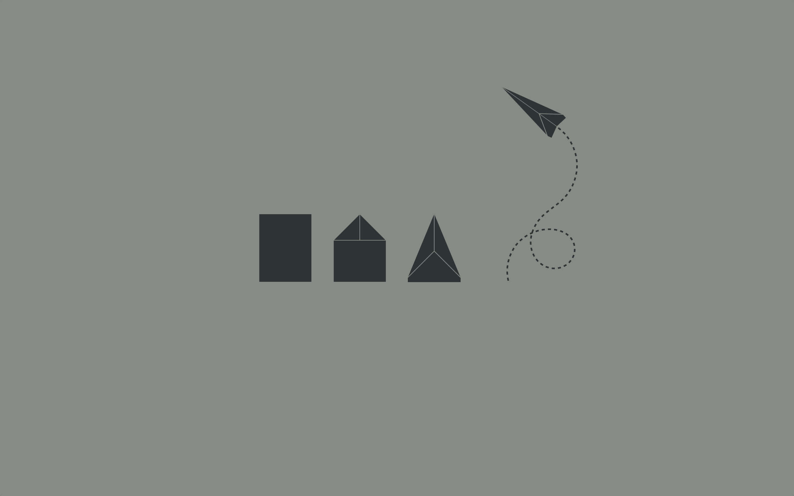 Minimalist Abstract 桌布 壁紙 — 極簡幾何形狀和紙飛機軌跡，背景為柔和的灰色。