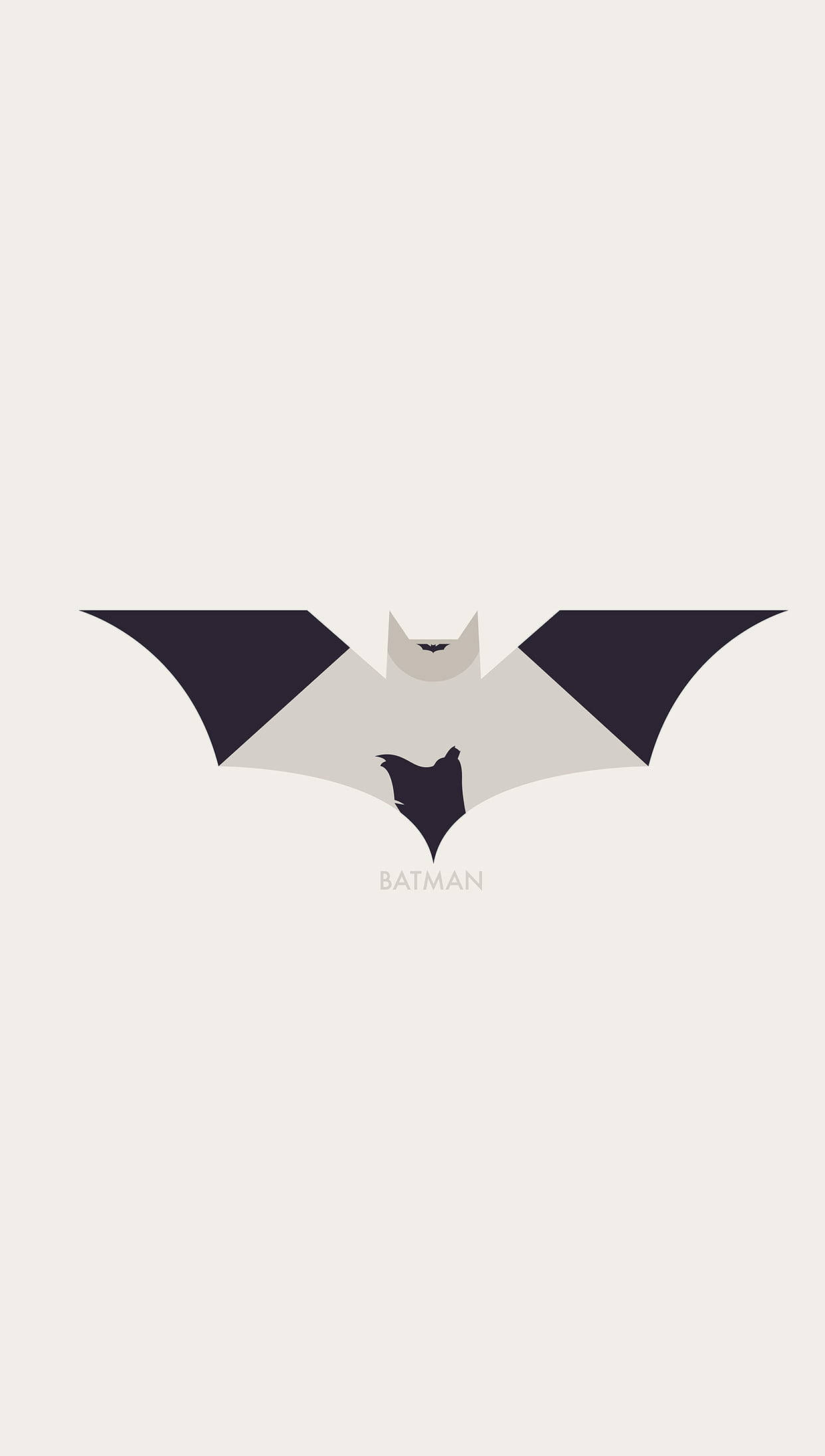 Batman Logo 桌布 壁紙 — 極簡幾何蝙蝠標誌，深色翅膀和淺灰色身體，居中於淺色背景上。