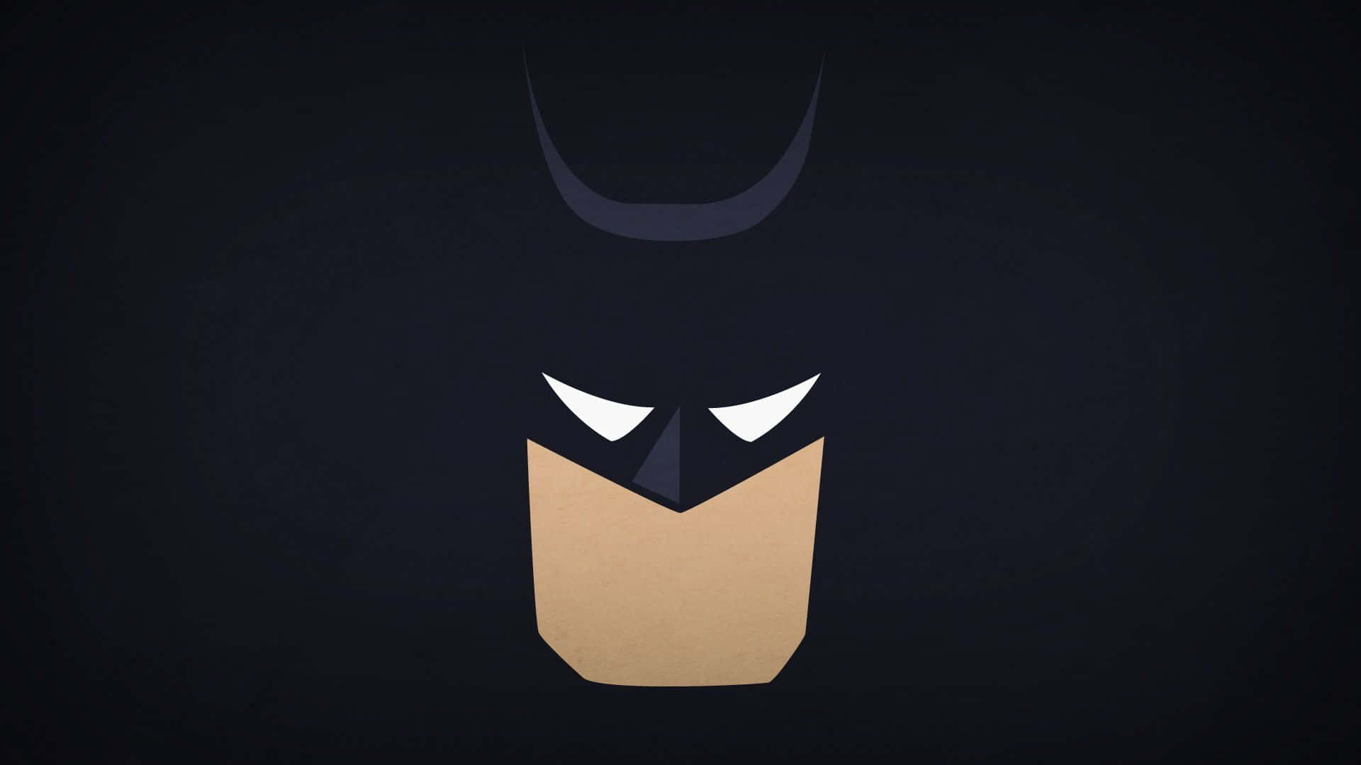 Batman Cartoon 桌布 壁紙 — 極簡幾何風格的蝙蝠俠面具，帶有銳利的白色眼睛和棕褐色頭罩，背景為深色。