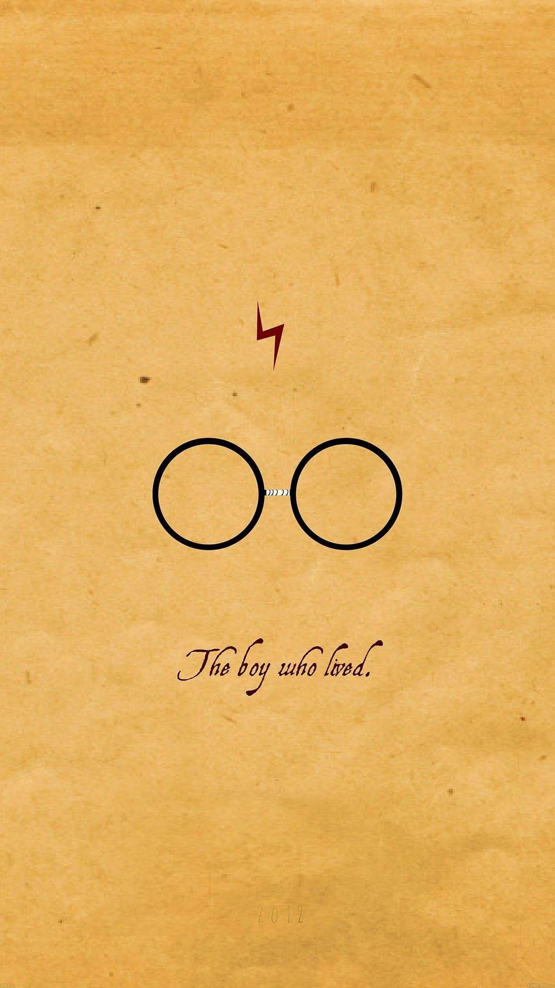 帶有哈利波特眼鏡、閃電和文字「活下來的男孩」的復古羊皮紙 — 哈利波特 iPhone 桌布 壁紙