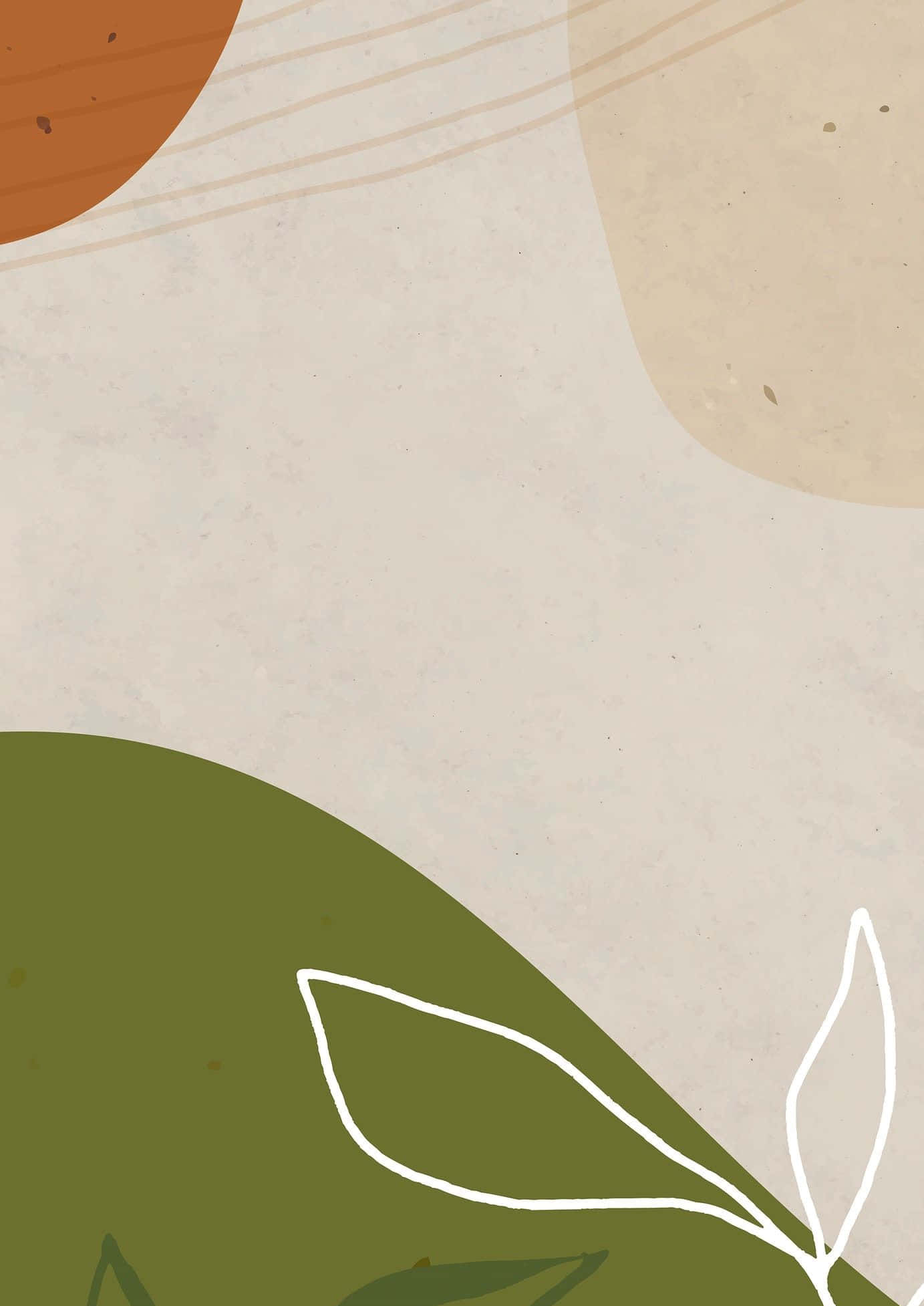 Earth Tone 桌布 壁紙 — 極簡抽象壁紙，柔和米色背景，橄欖棕色和奶油色的醒目有機形狀，帶有白色葉子輪廓。