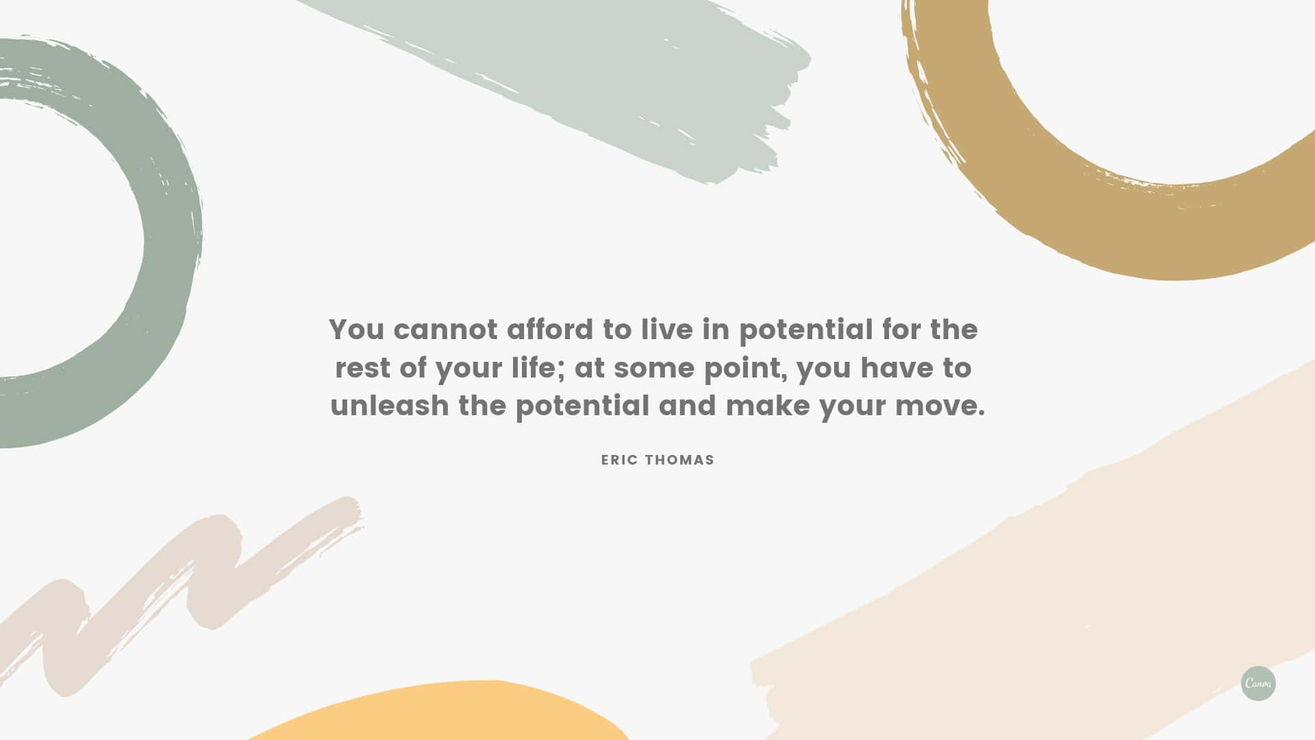Aesthetic Quotes Desktop 桌布 壁紙 — 極簡抽象桌布，帶有柔和筆觸形狀和Eric Thomas的勵志名言。