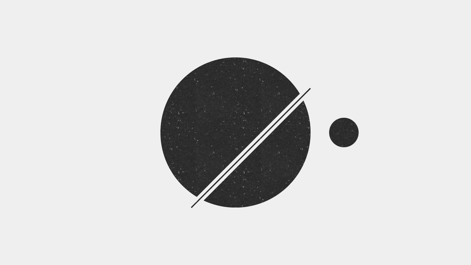 Minimalist Gray 桌布 壁紙 — 極簡抽象構圖，一個帶斑點的大黑圓被一條白色對角線一分為二，附近有一個小黑圓。