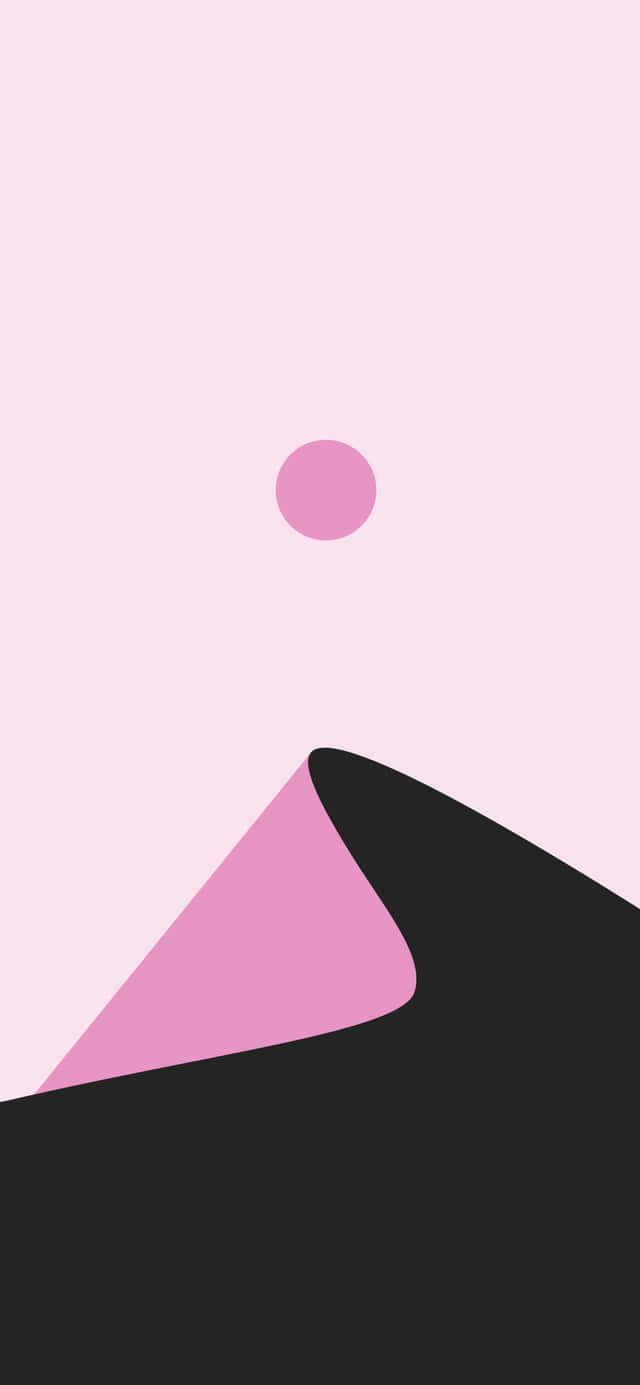 Light Pink iPhone 桌布 壁紙 — 極簡抽象構圖，以柔和的粉紅色天空為背景，呈現帶有粉紅色點綴的黑色山峰，並有一個漂浮的粉紅色圓圈。