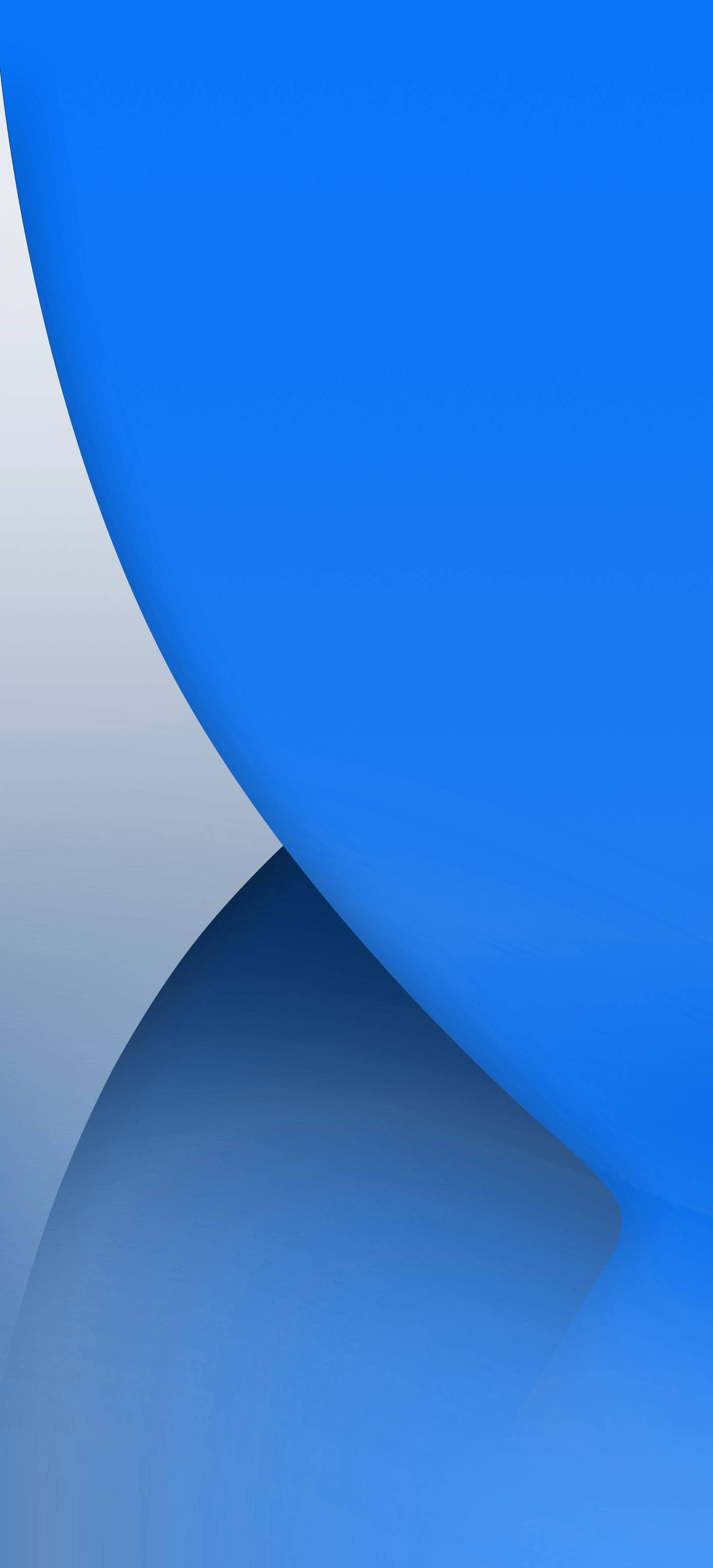 Blue iPhone 桌布 壁紙 — 極簡抽象構圖，流動的藍色和白色彎曲形狀，帶有柔和漸變。