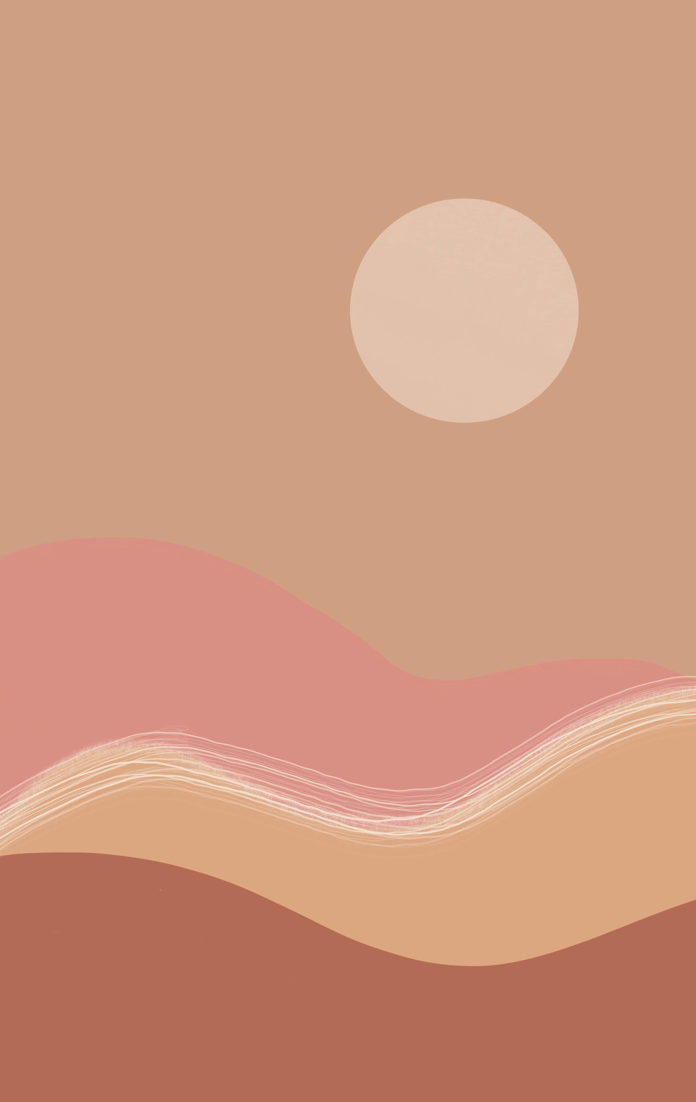 Neutral Aesthetic 桌布 壁紙 — 極簡抽象風景，柔和陶土色波浪與淡色太陽，背景為柔和大地色調。