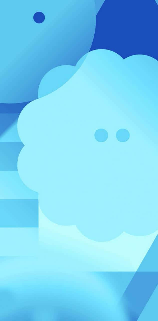 桌布 壁紙 — 極簡抽象風格壁紙，以柔和藍色雲朵形狀及不同深淺藍色的幾何形態呈現。