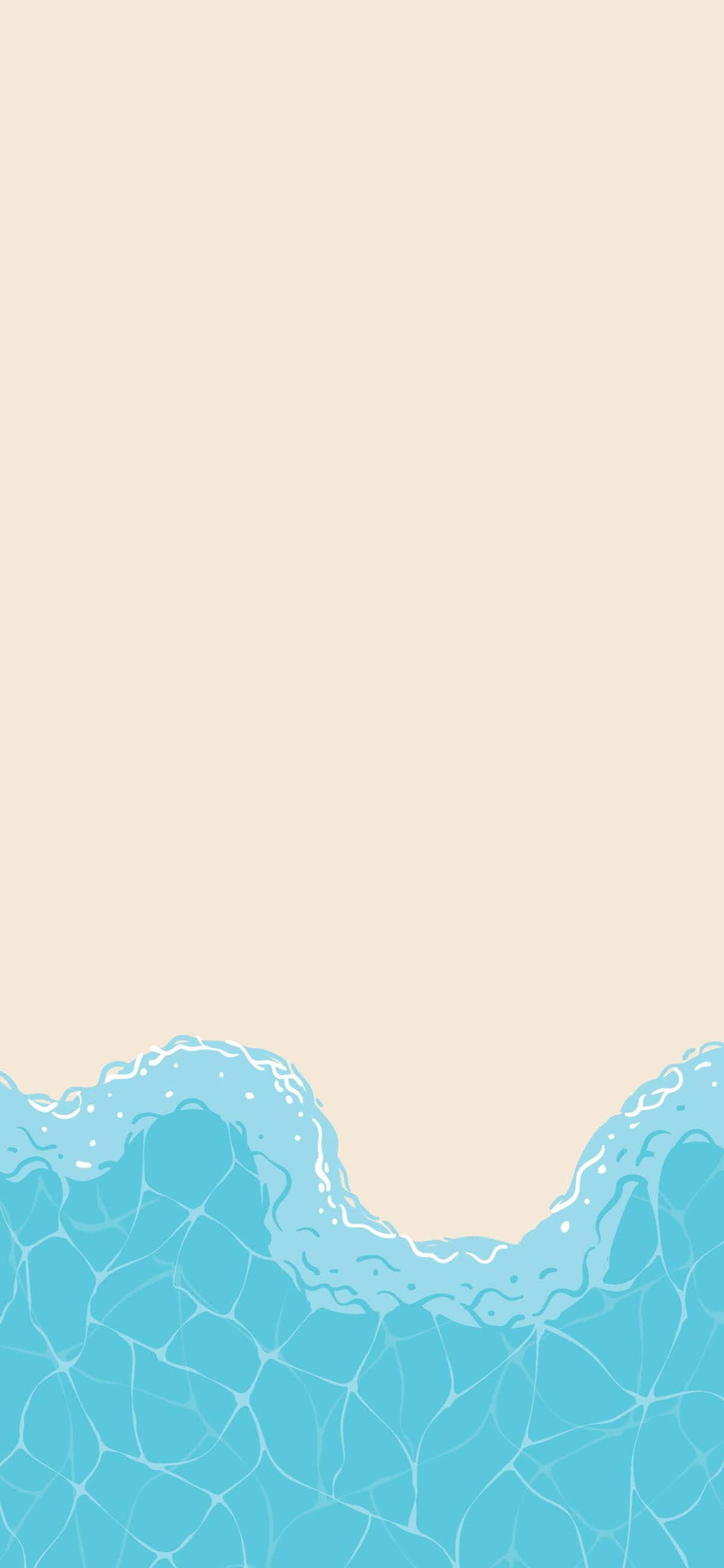 Minimalist Pattern 桌布 壁紙 — 極簡插圖，描繪藍綠色海浪與米色地平線交匯，帶有白色泡沫和網格圖案。