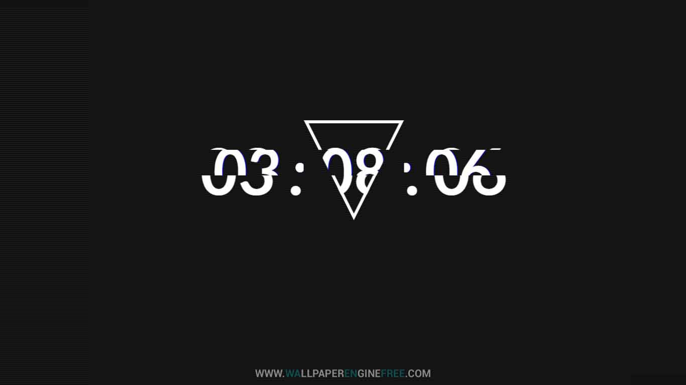 故障 桌布 壁紙 — 極簡數位時鐘顯示 03:08:06，使用粗體白色故障字體，背景為深色紋理。