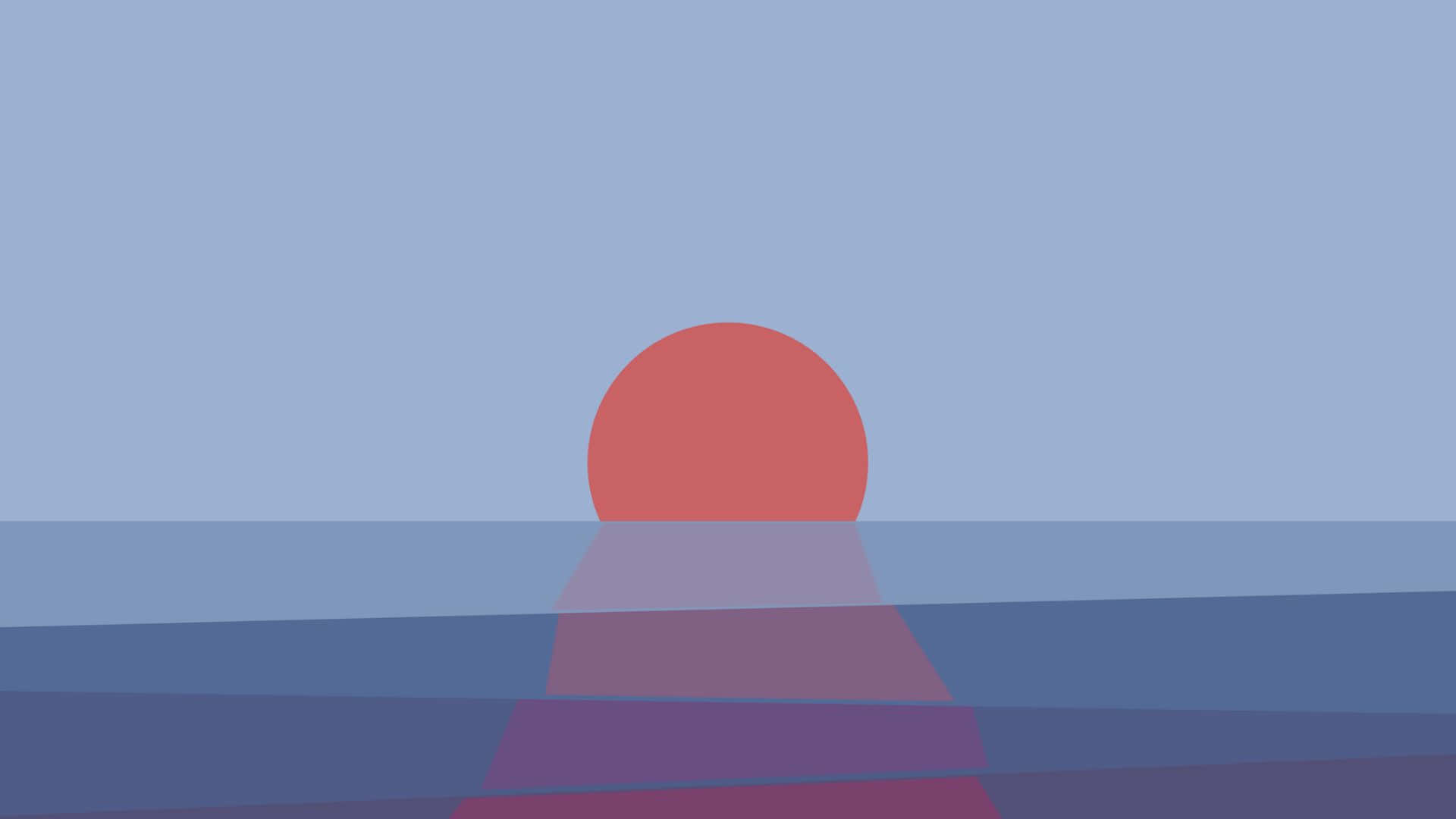 Minimalist Sunset 桌布 壁紙 — 極簡日落，珊瑚色太陽懸浮在層疊的藍色海景之上，反射出柔和的漸變色。