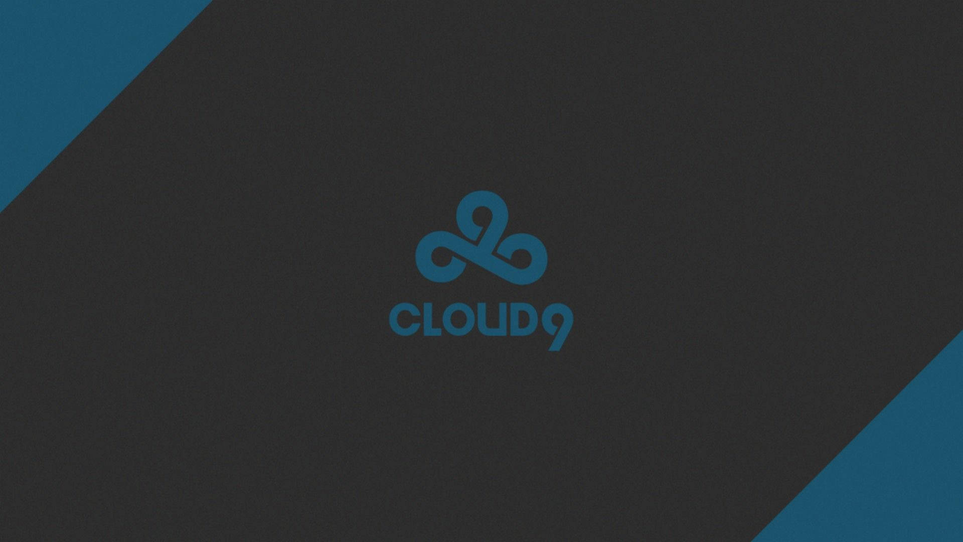 Cloud9 桌布 壁紙 — 極簡深灰色和青綠色的桌布，Cloud9 標誌居中，兩側為對角青綠色裝飾。