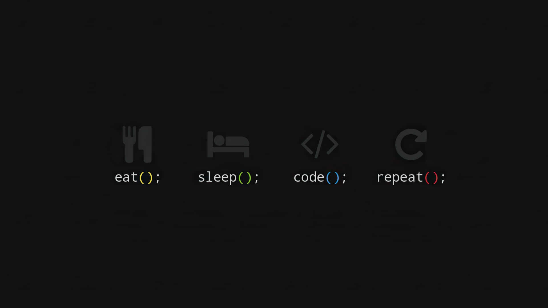 Code 桌布 壁紙 — 極簡深色背景，帶有四個代表開發者生命週期的彩色功能圖標。