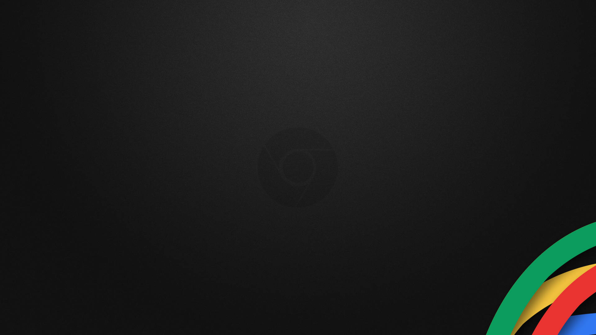 Google Chrome 桌布 壁紙 — 極簡深色背景，帶有微弱的 Chrome 標誌和右下角色彩繽紛的 Google 標誌弧線。