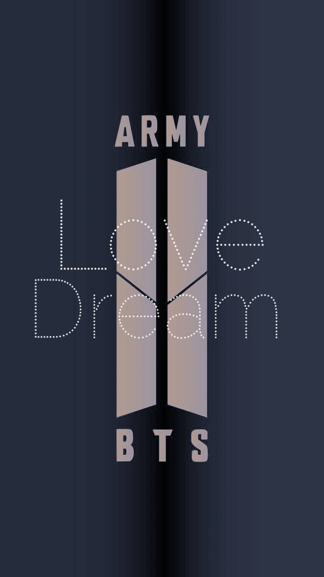 極簡深藍色中的 BTS Army Love Dream 標誌，採用點狀字體。