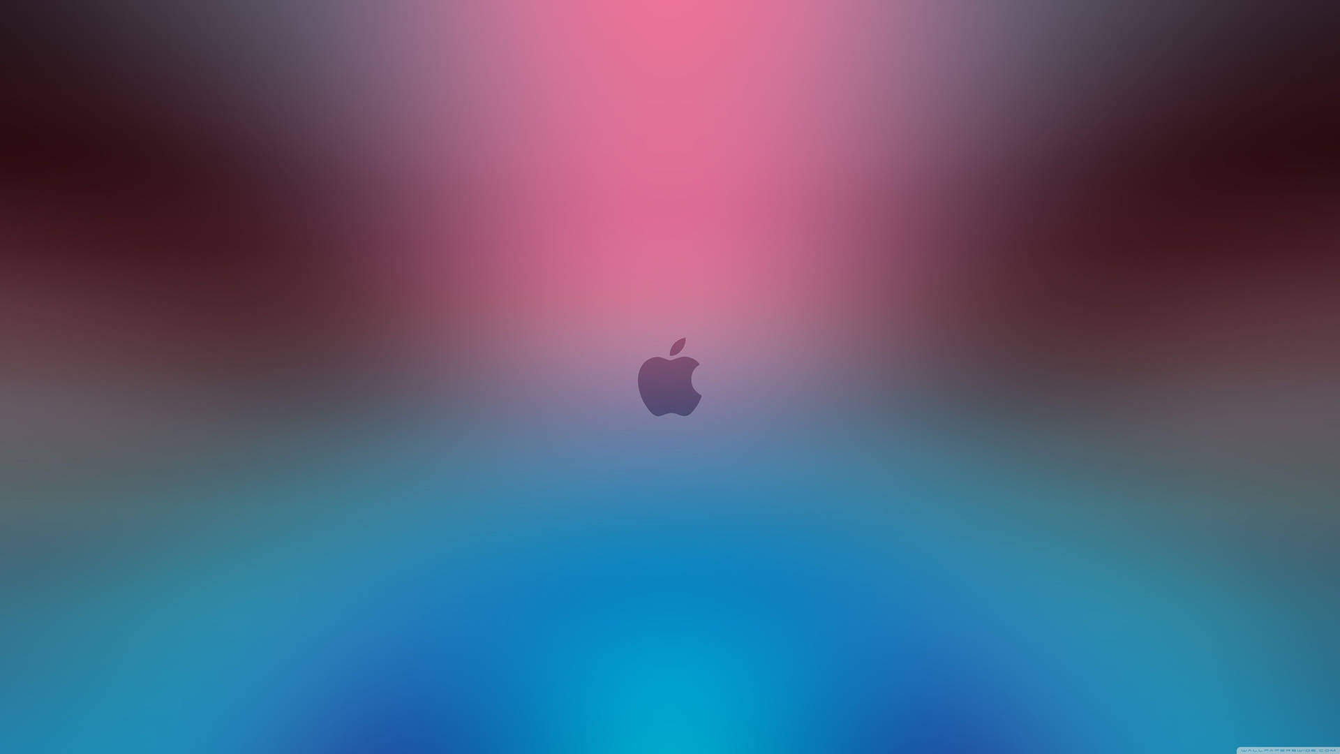 Apple標誌居中在粉紅到藍色漸變背景上。 — 5K 壁紙