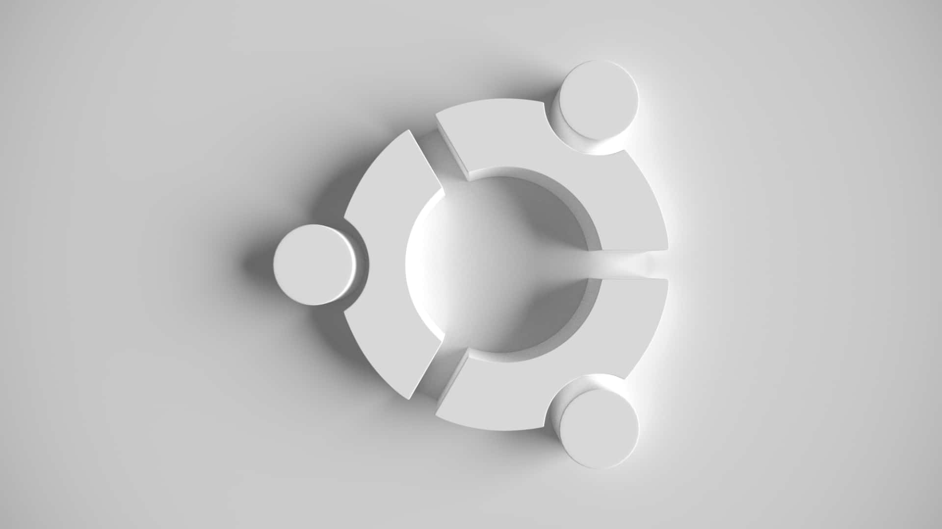 ubuntu 桌布 壁紙 — 極簡白色3D渲染抽象幾何形狀，帶有圓角部分，在淺灰色表面上投射柔和陰影。