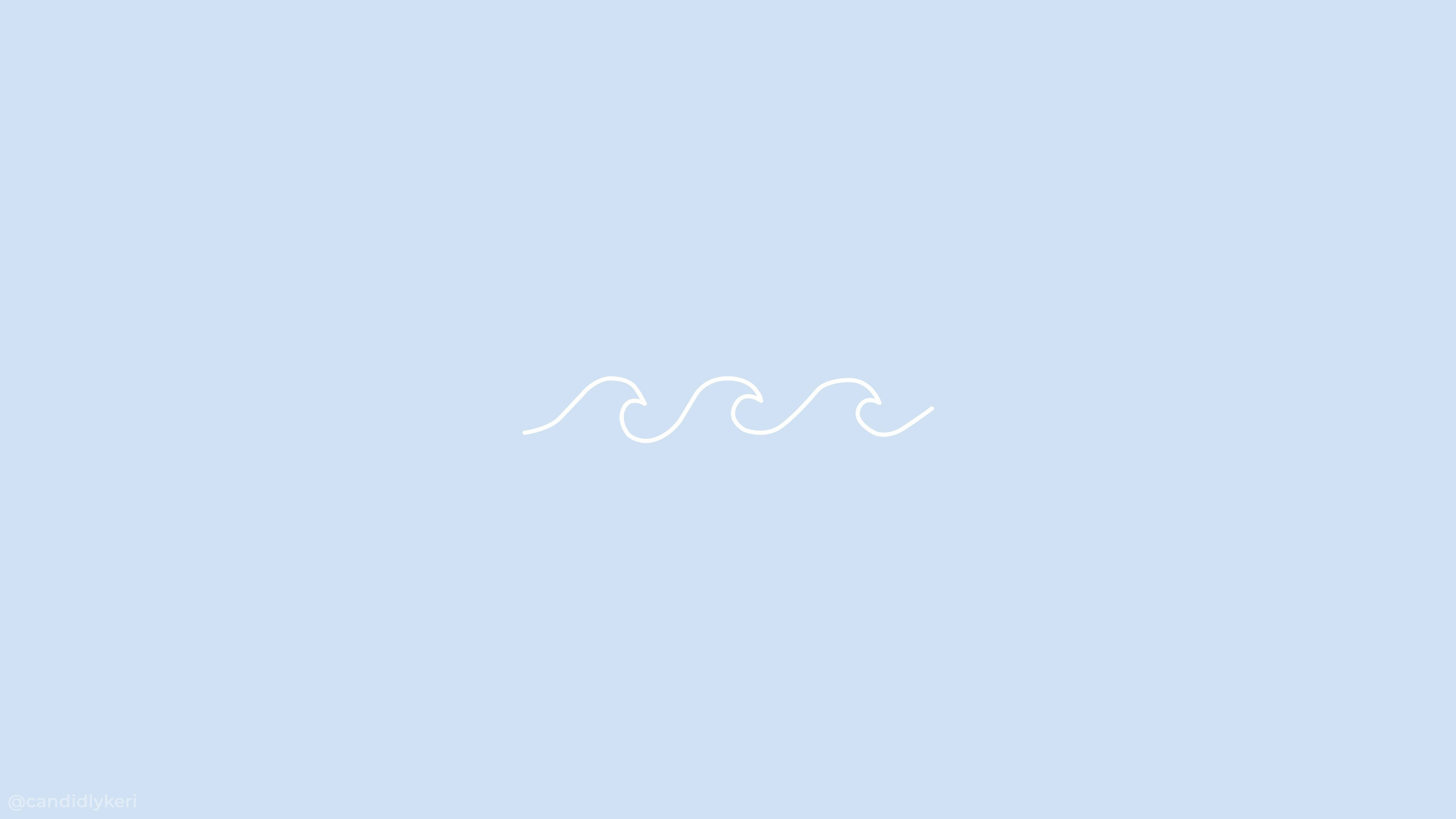 Illustration Art 桌布 壁紙 — 極簡白色波浪線條藝術在柔和粉藍色背景中央漂浮。