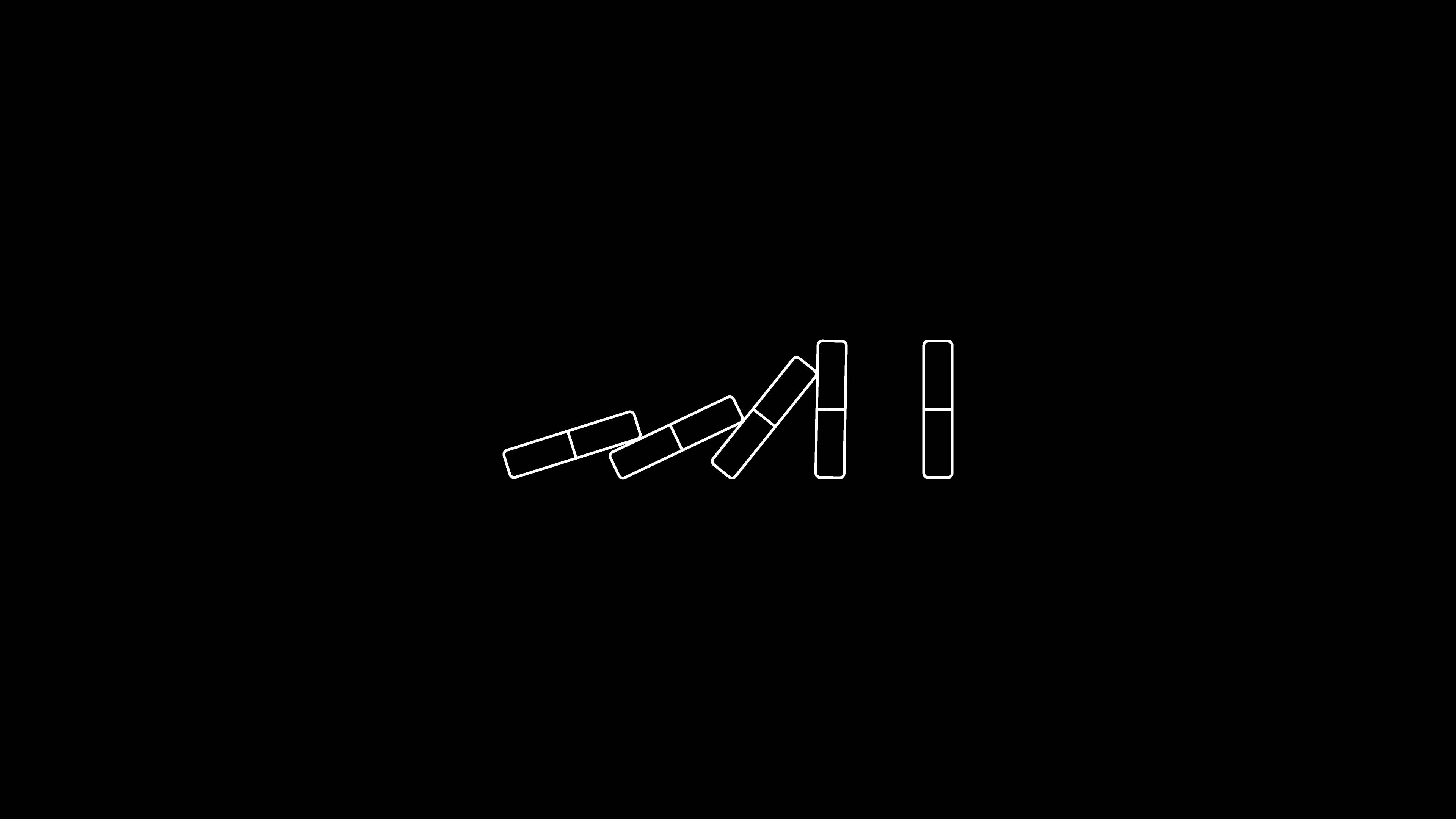 Dark Minimalist 桌布 壁紙 — 極簡白色線條藝術多米諾骨牌在純黑背景上對角倒下。