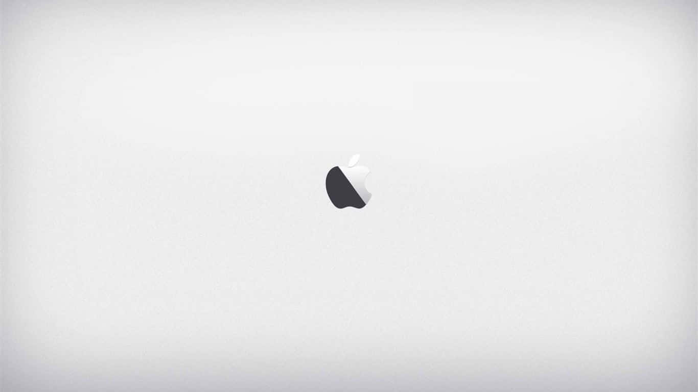 1366x768 Apple 桌布 壁紙 — 極簡白色背景，中央放置灰階Apple標誌。