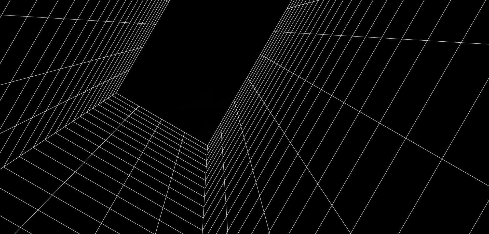 White Grid 桌布 壁紙 — 極簡的黑白數位網格以匯聚線條營造出深邃的幾何隧道錯覺。