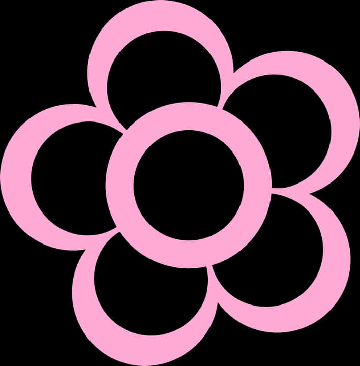 Pink Flower 桌布 壁紙 — 極簡粉紅色圓形花朵圖案，六片花瓣，襯以純黑背景。