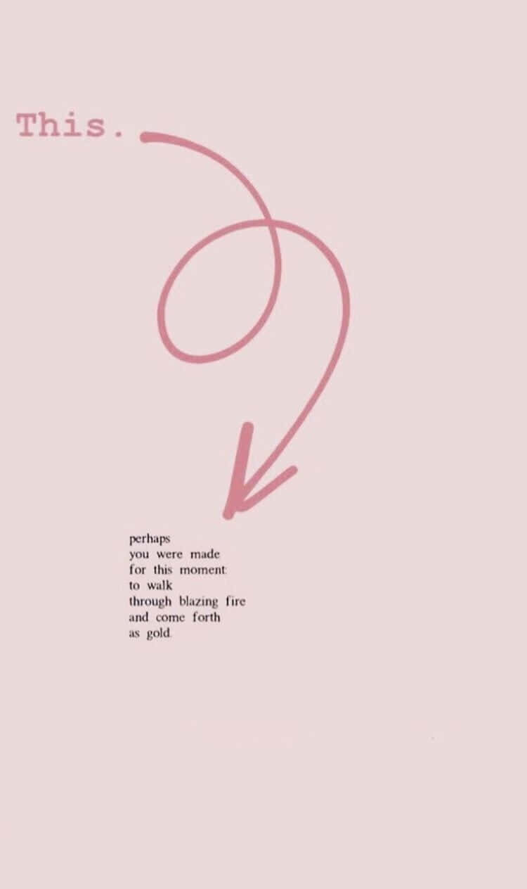 Anxiety iPhone 桌布 壁紙 — 極簡粉色背景，帶有手寫文字和一個向下指向勵志名言的流動箭頭。