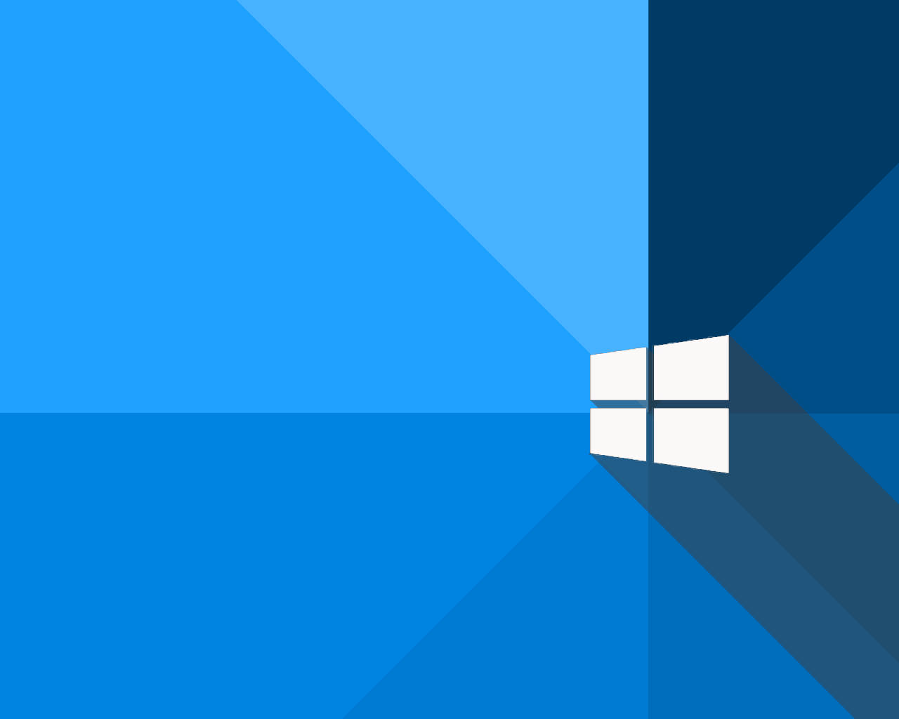 Windows 10 桌布 壁紙 — 極簡藍色幾何桌布，Windows 標誌投射出長長的陰影。